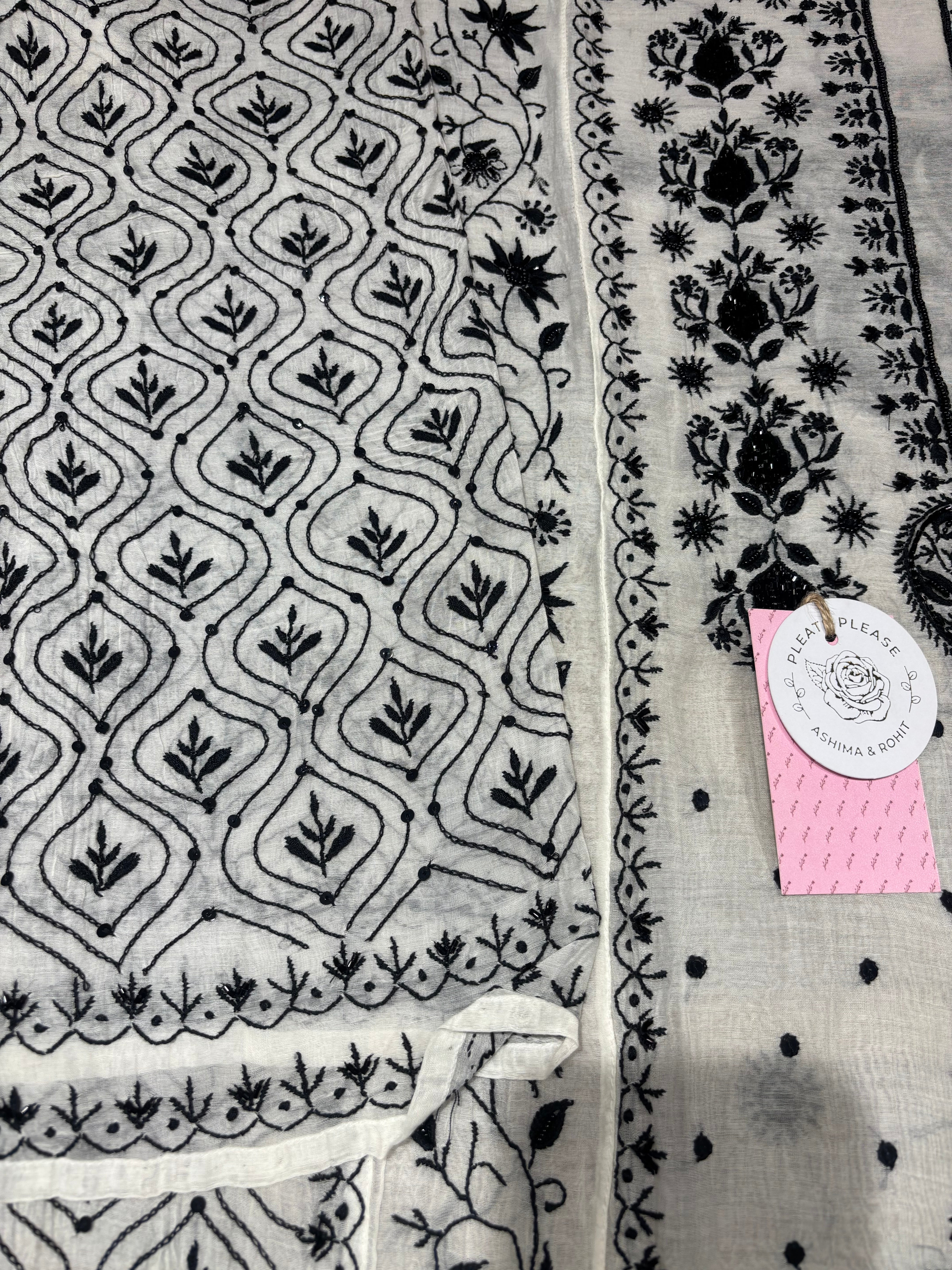 Dyeable Chanderi Mul Chikankari Kalidar Kurta and Dupatta Set