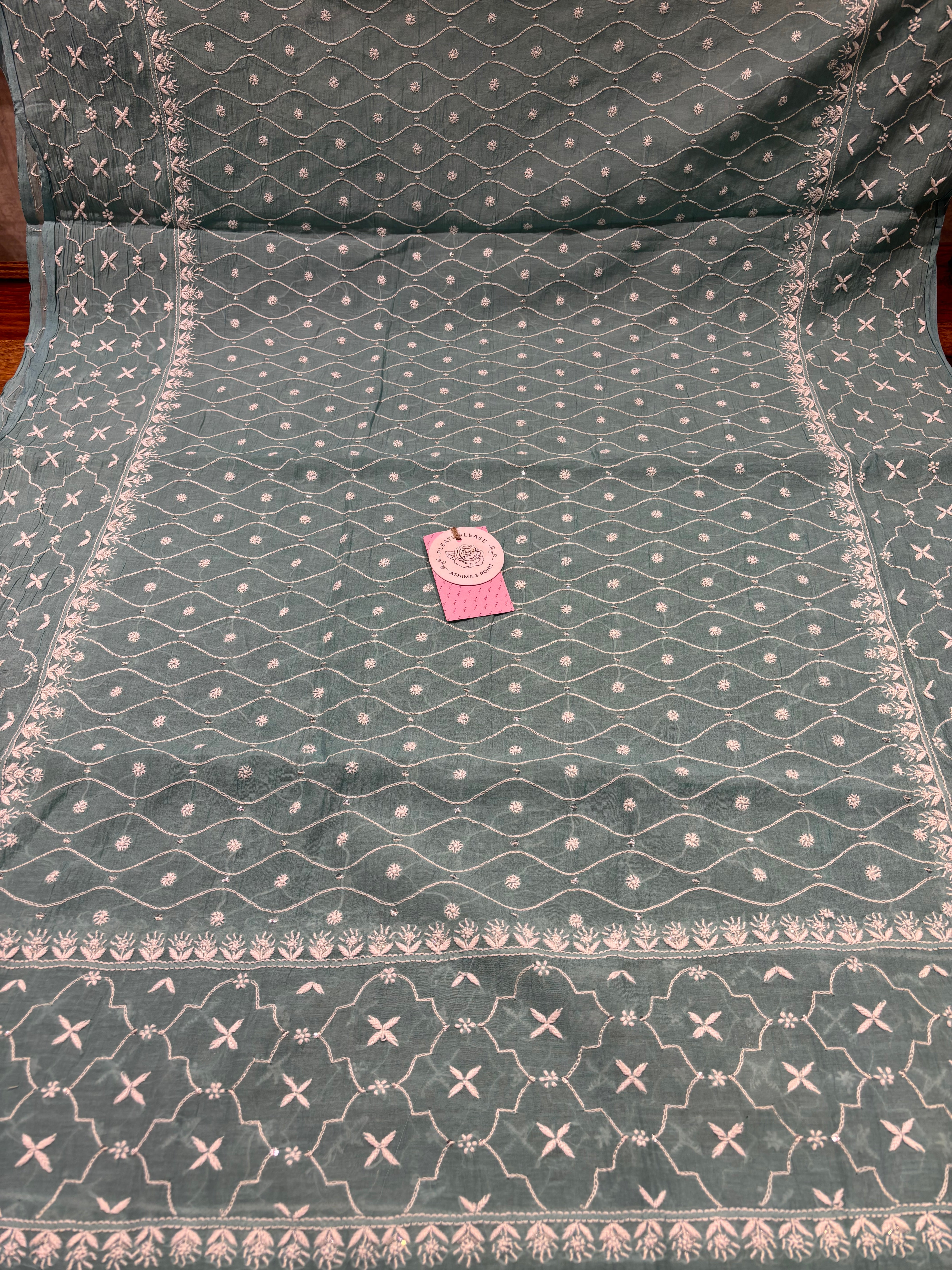 Turquoise Green Chanderi Mul Chikankari Anarkali & Dupatta Set