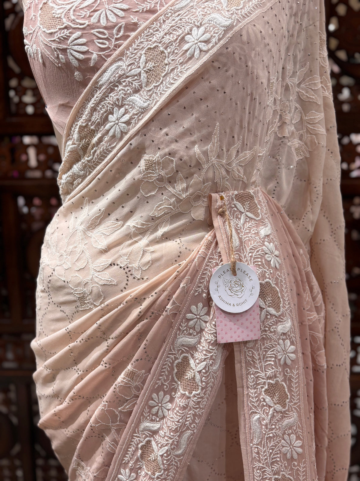 Soft Rose Ombré Pure & Premium Georgette Chikankari Mukaish Saree