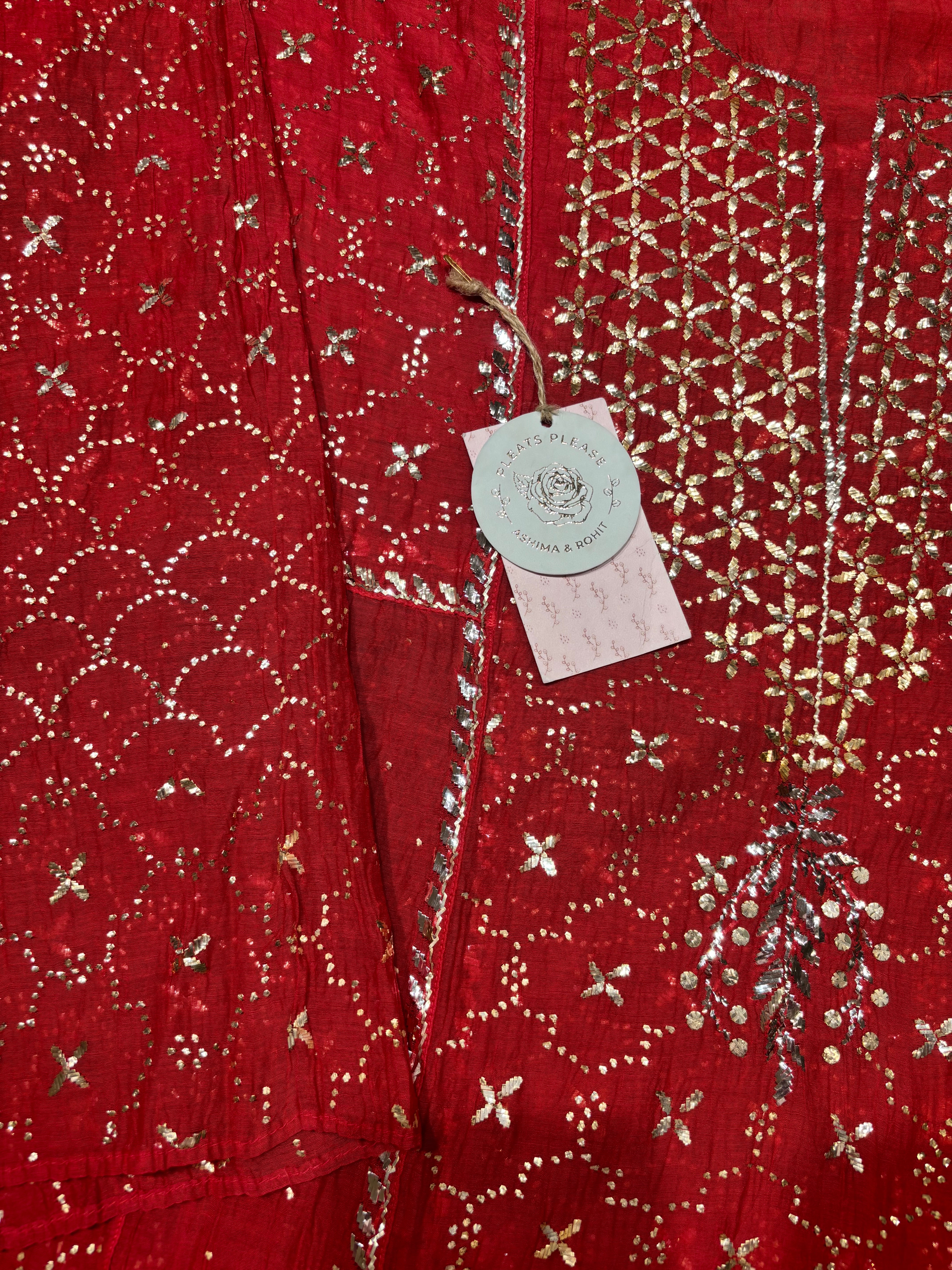 Red Chanderi Mul Mukaish Anarkali and Dupatta set