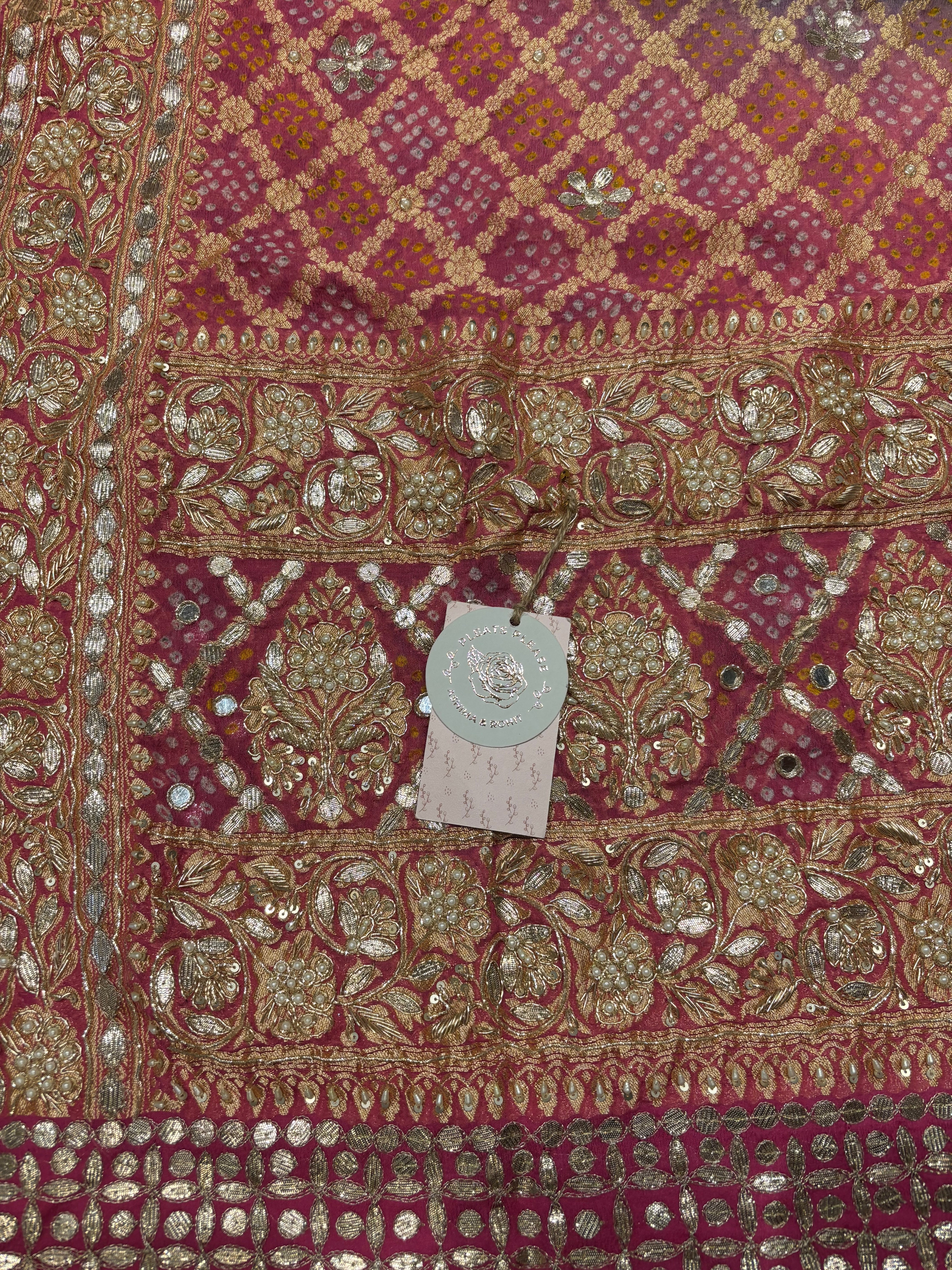 Pink and teal Bandhej Khaddi Georgette Dupatta