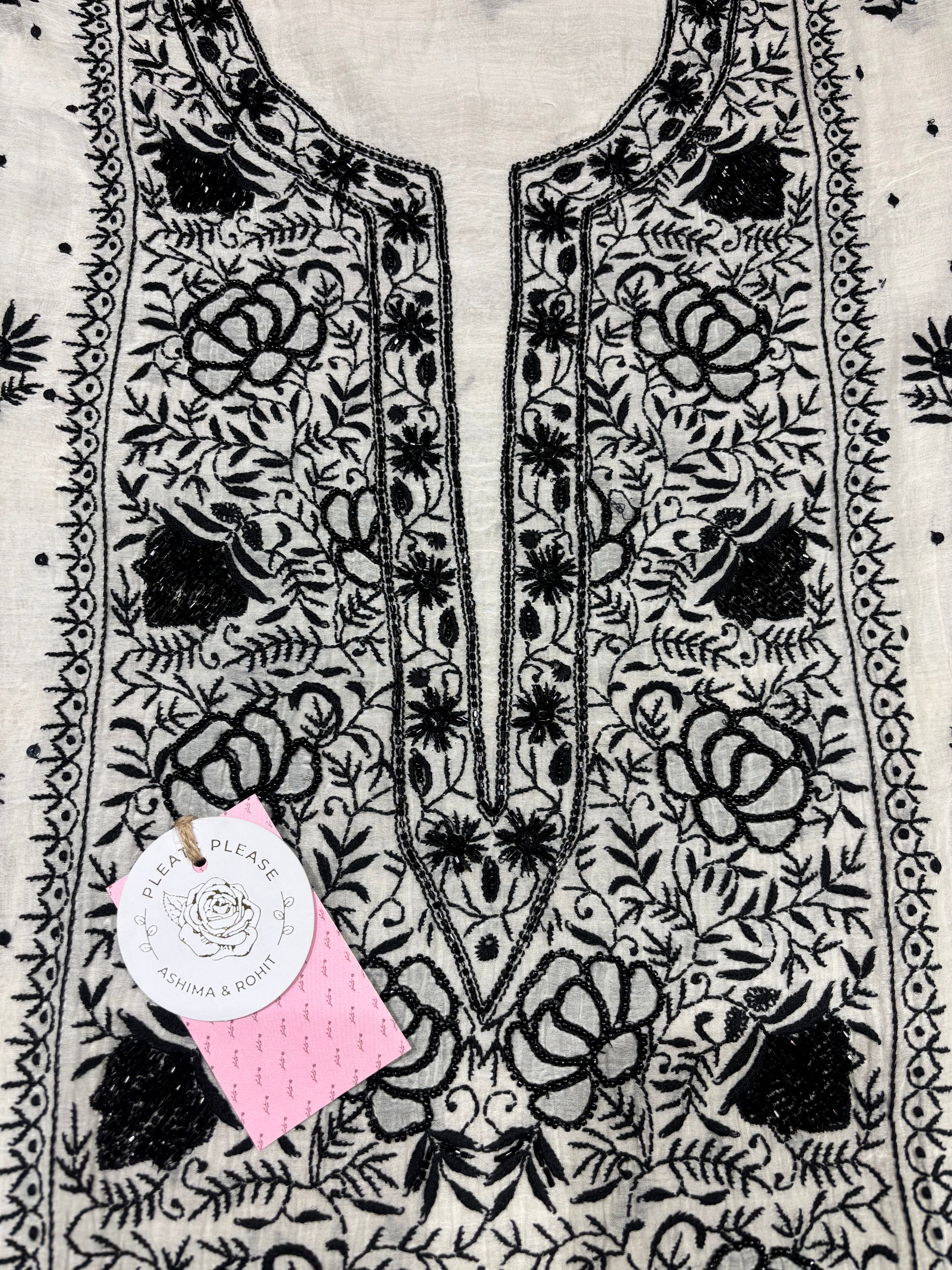 Dyeable Chanderi Mul Chikankari Kurta and Dupatta Set