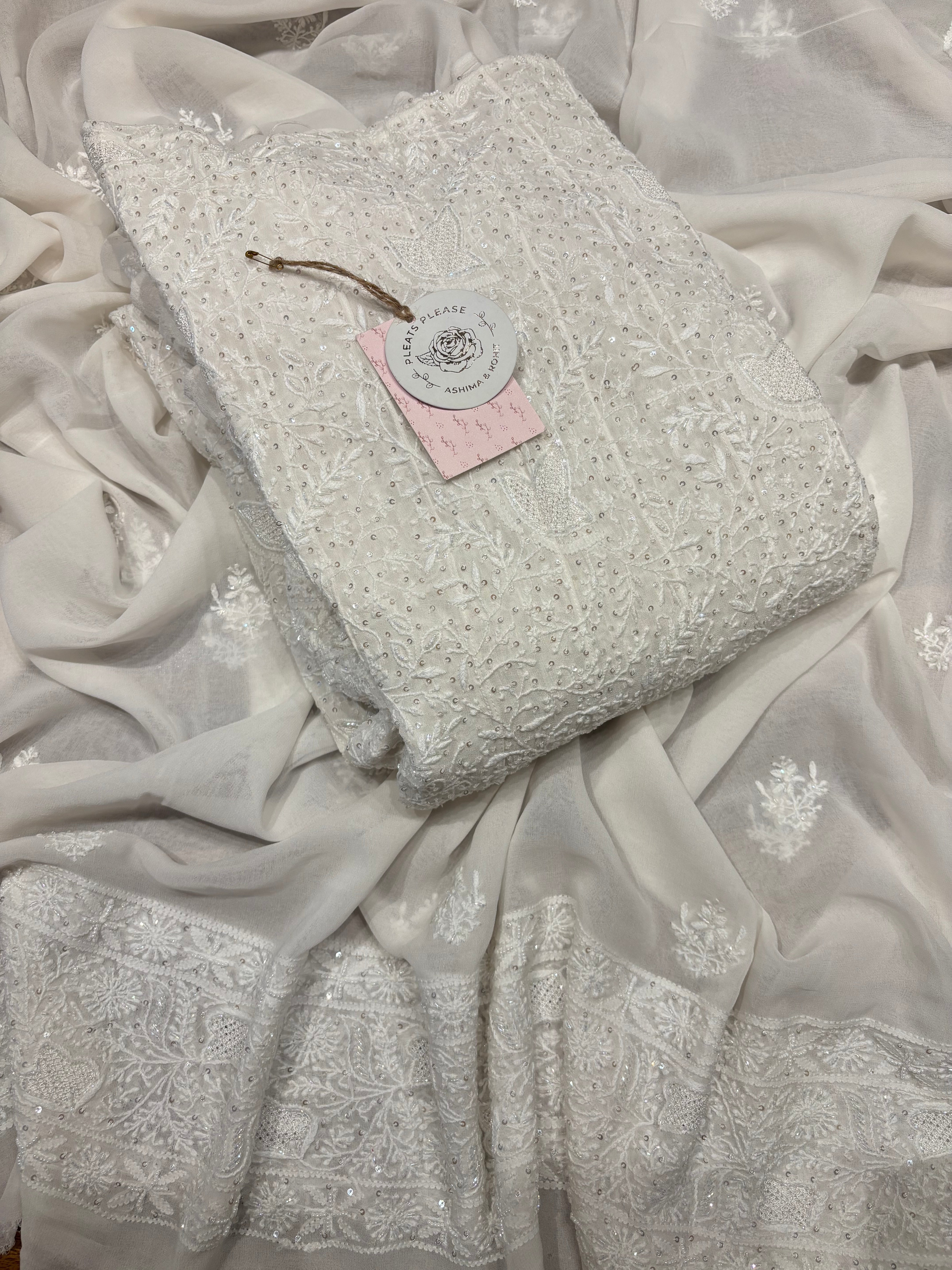 Dyeable Pure And Premium Georgette Chikankari Anarkali And Dupatta Set