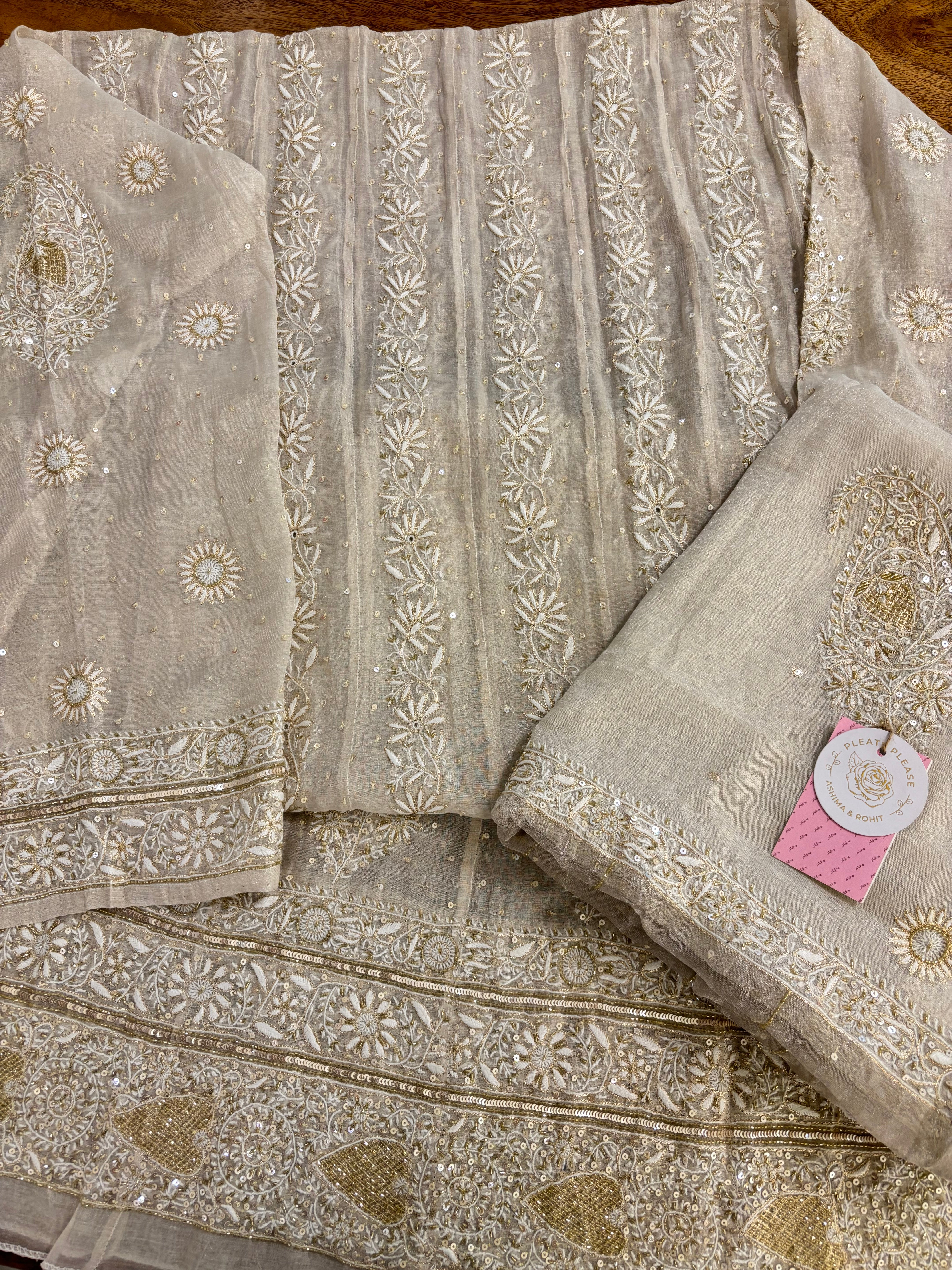 Dyeable Pure & Premium Silver Tissue Chikankari Anarkali & Dupatta