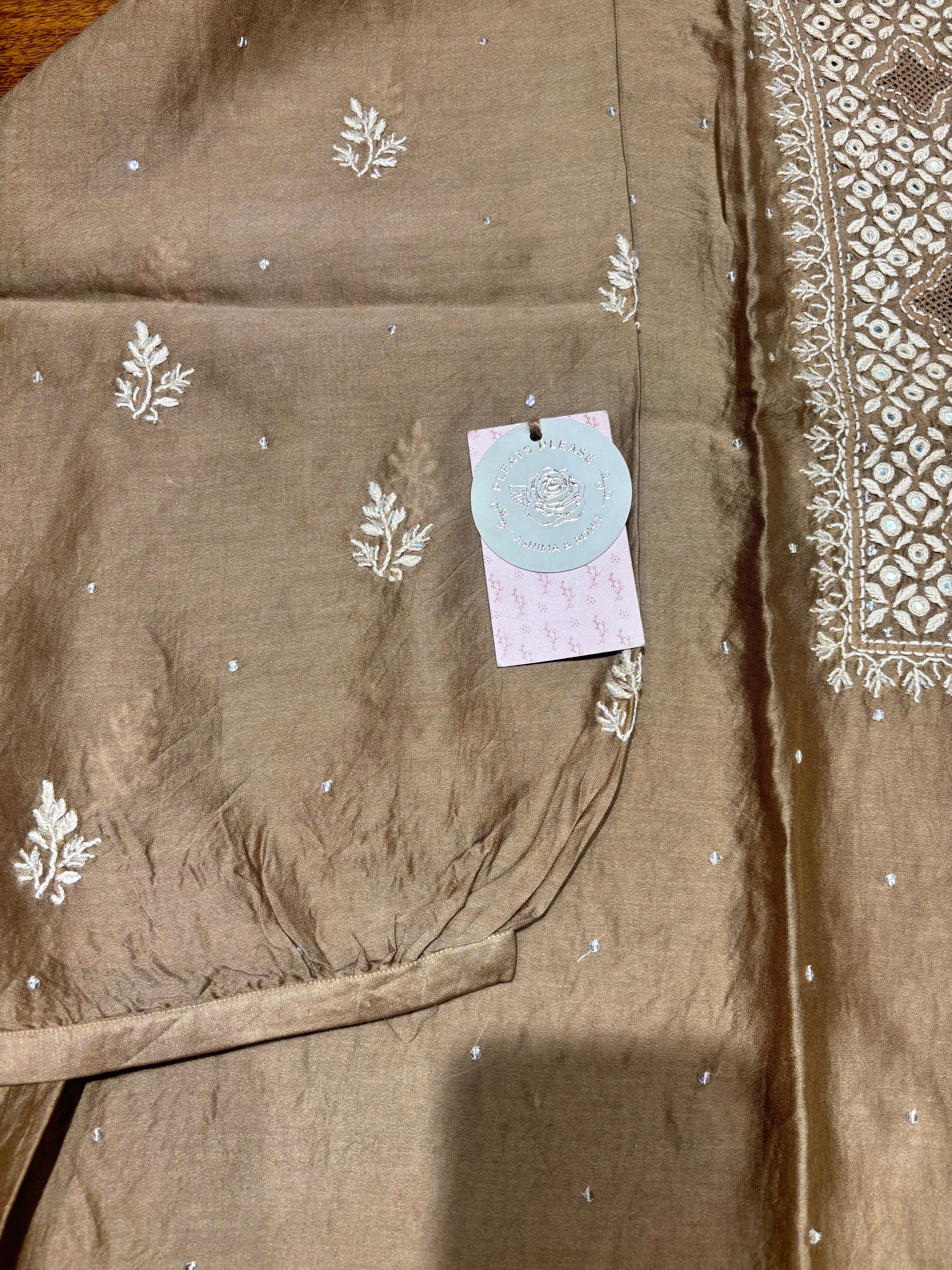 Hazelnut Brown Chanderi Silk Chikankari Co-ord Set