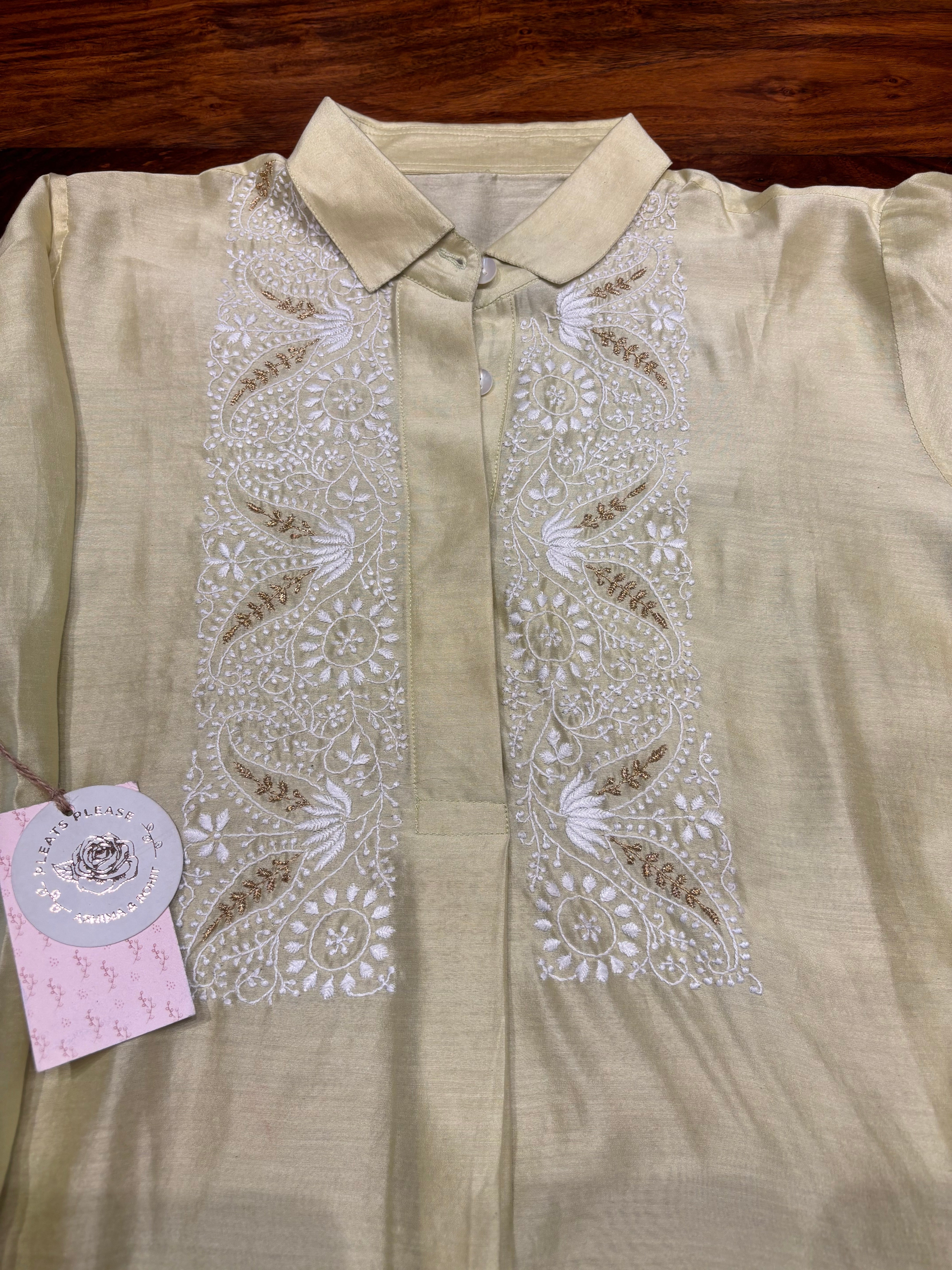 Pistachio Green Chanderi Silk chikankari Co-ord Set