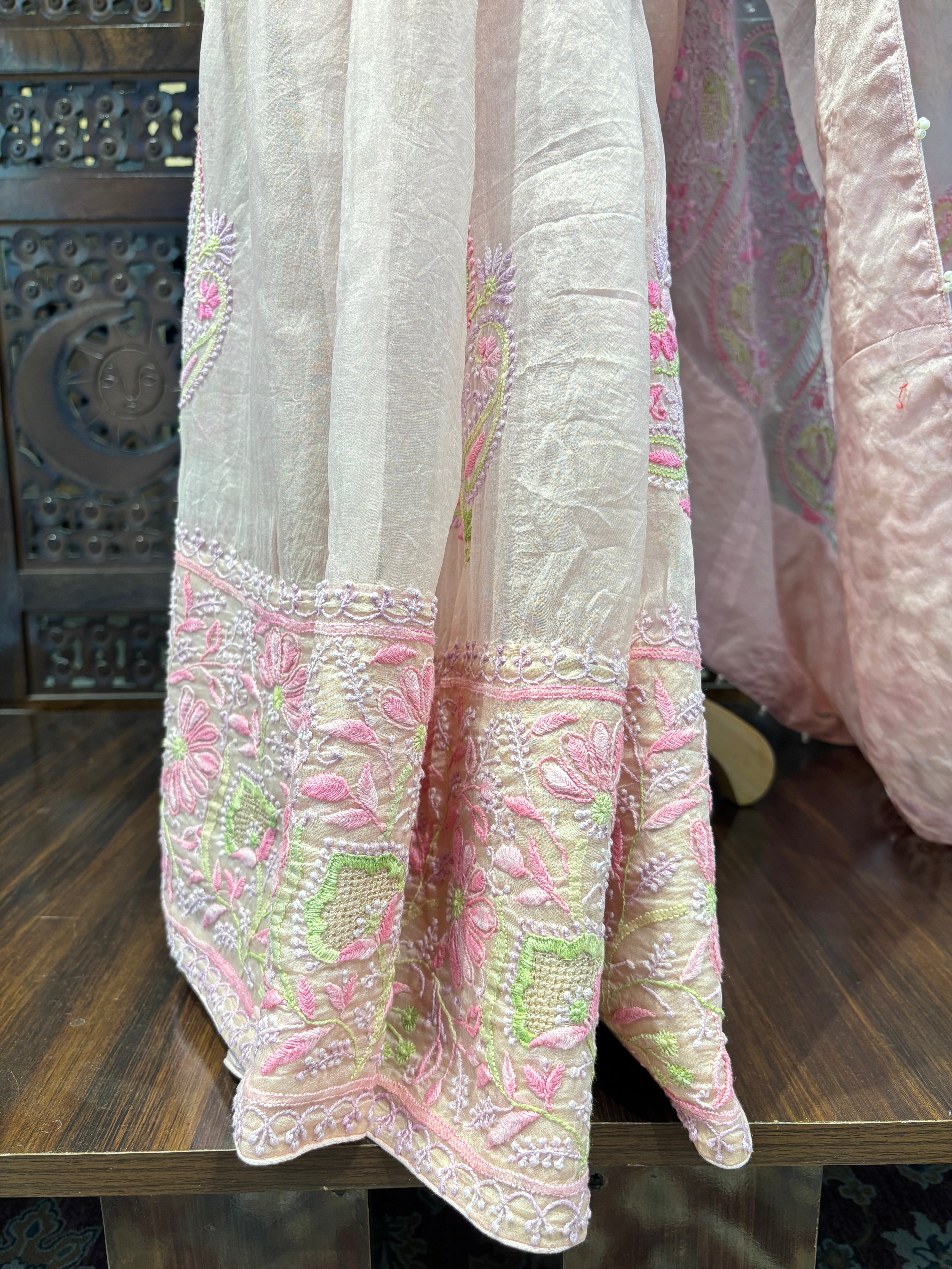 Baby Pink Pure Organza Saree