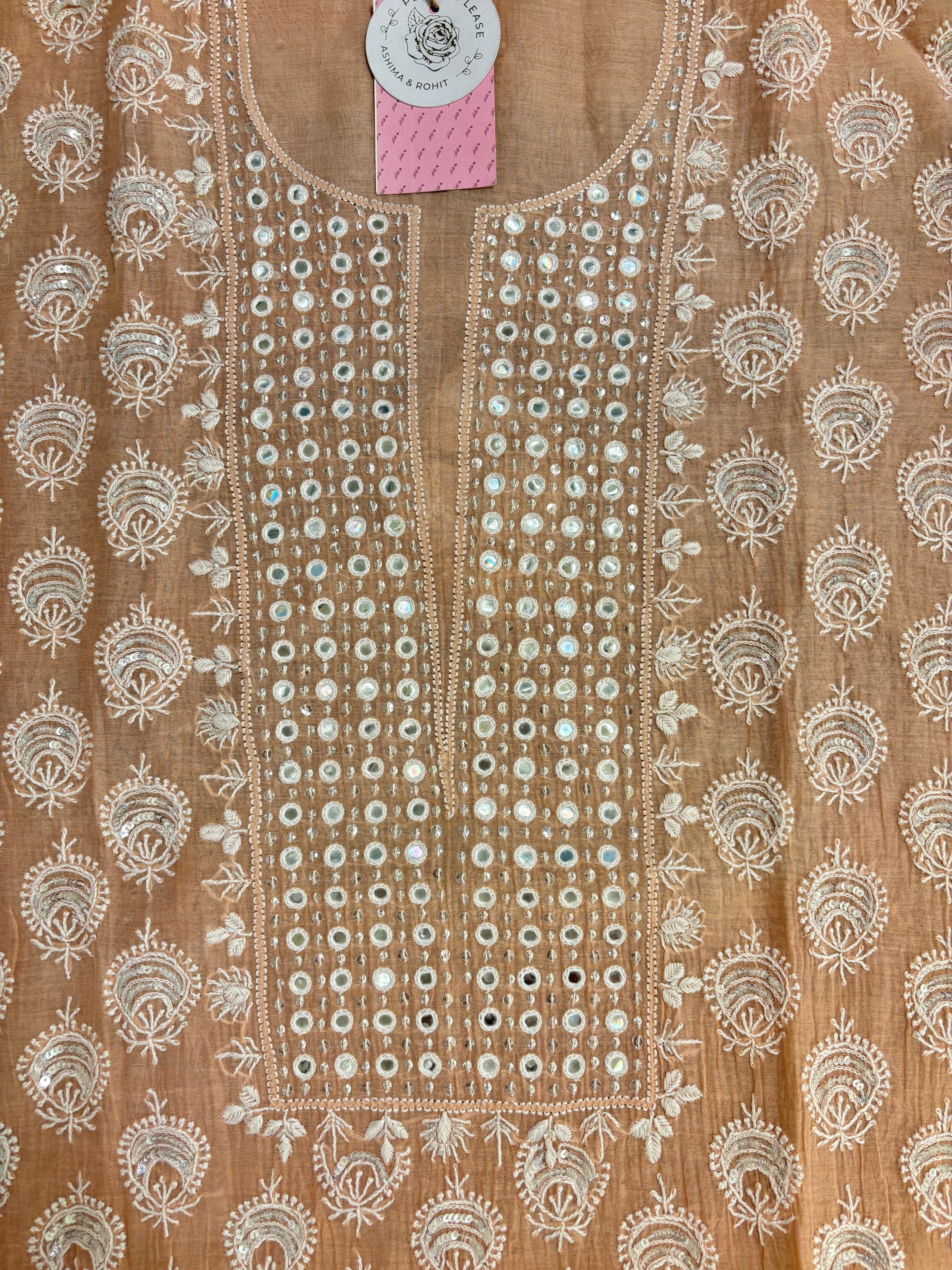 Peach Ombré Chanderi Chikankari Kurta & Dupatta