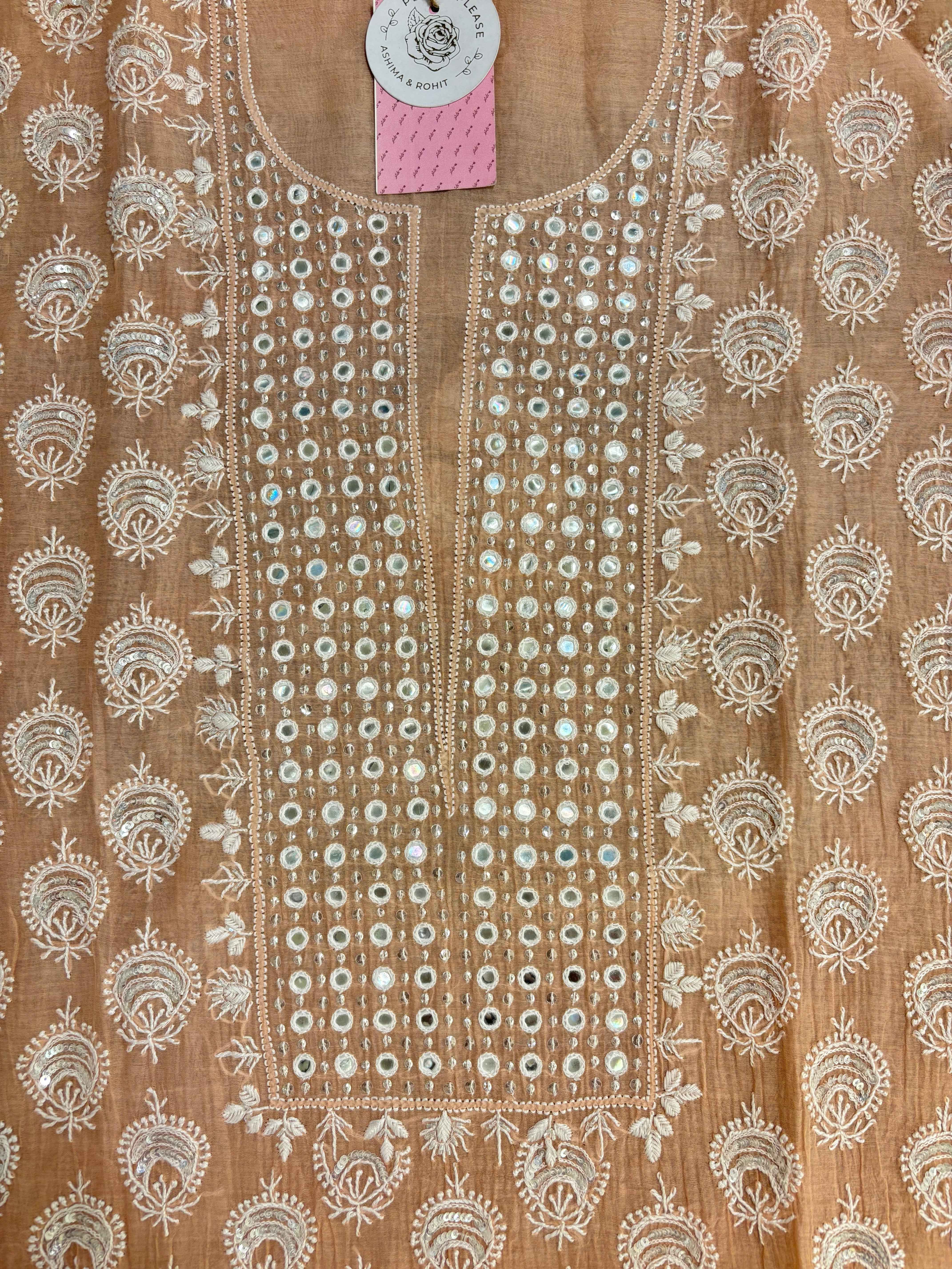 Peach Ombré Chanderi Chikankari Kurta & Dupatta