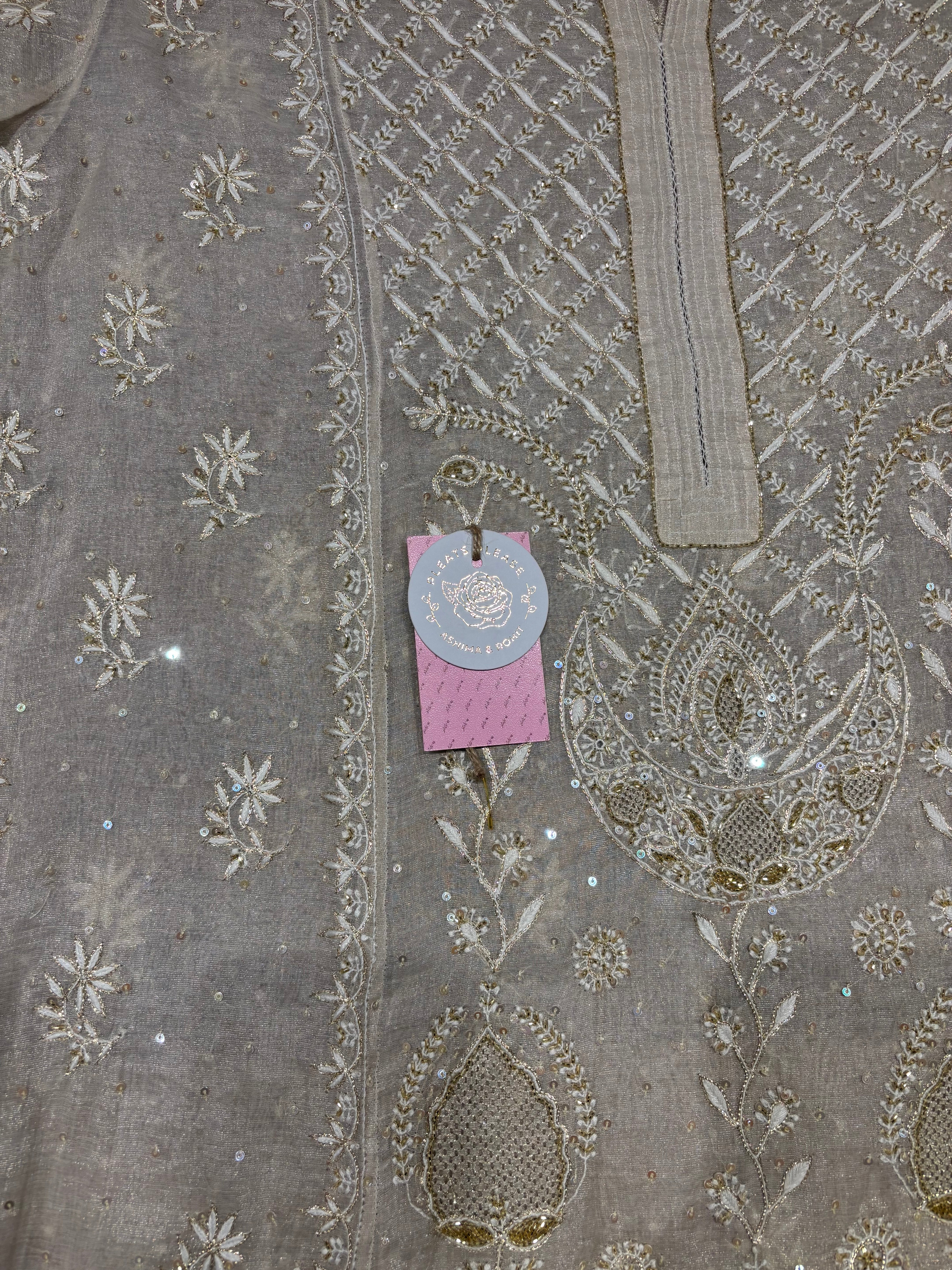 Dyeable Pure and Premium Silver Tissue Chikankari Kurta and Dupatta Set