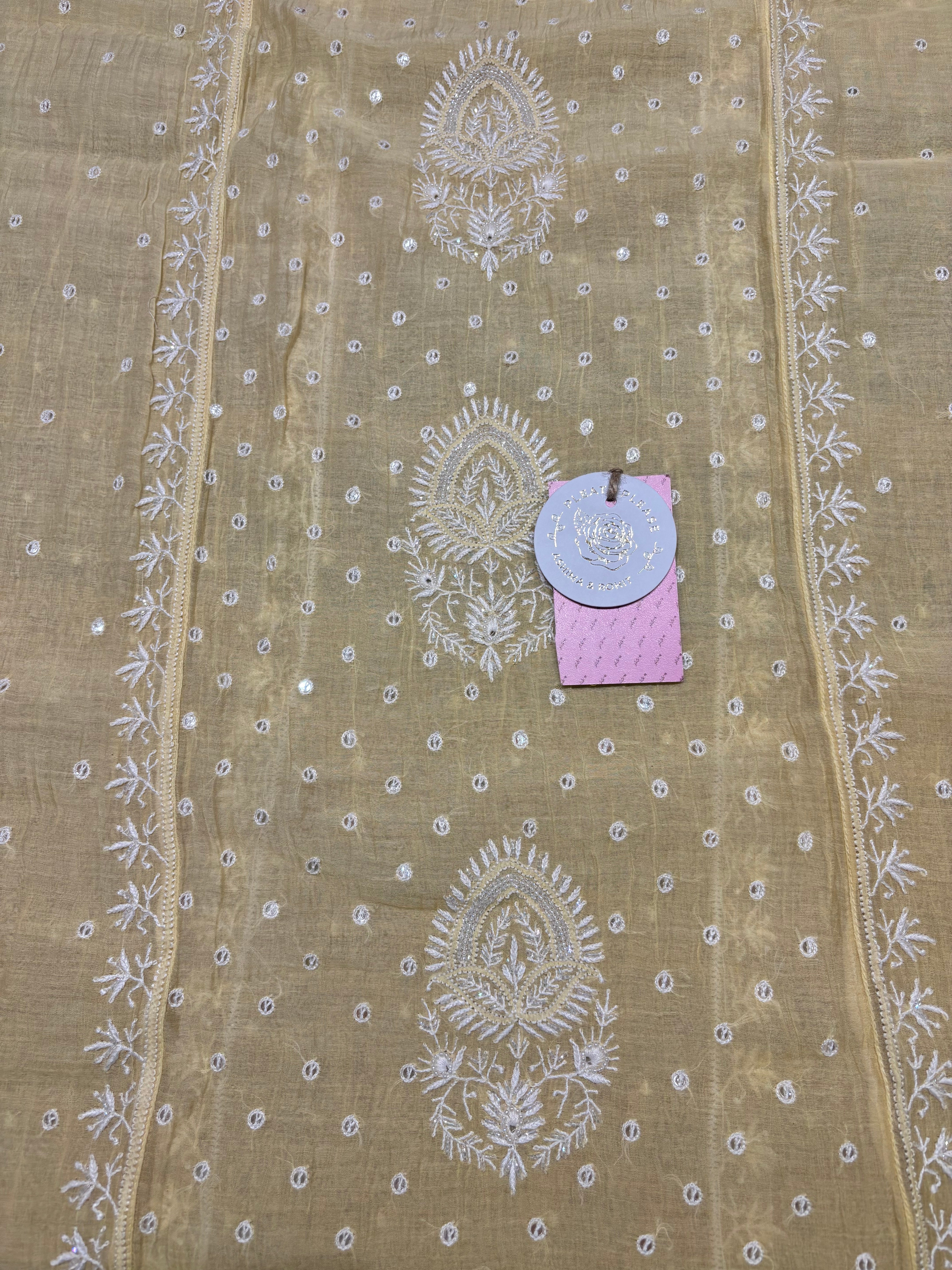 Butter Yellow Chanderi Mul Chikankari Kurta & Dupatta Set