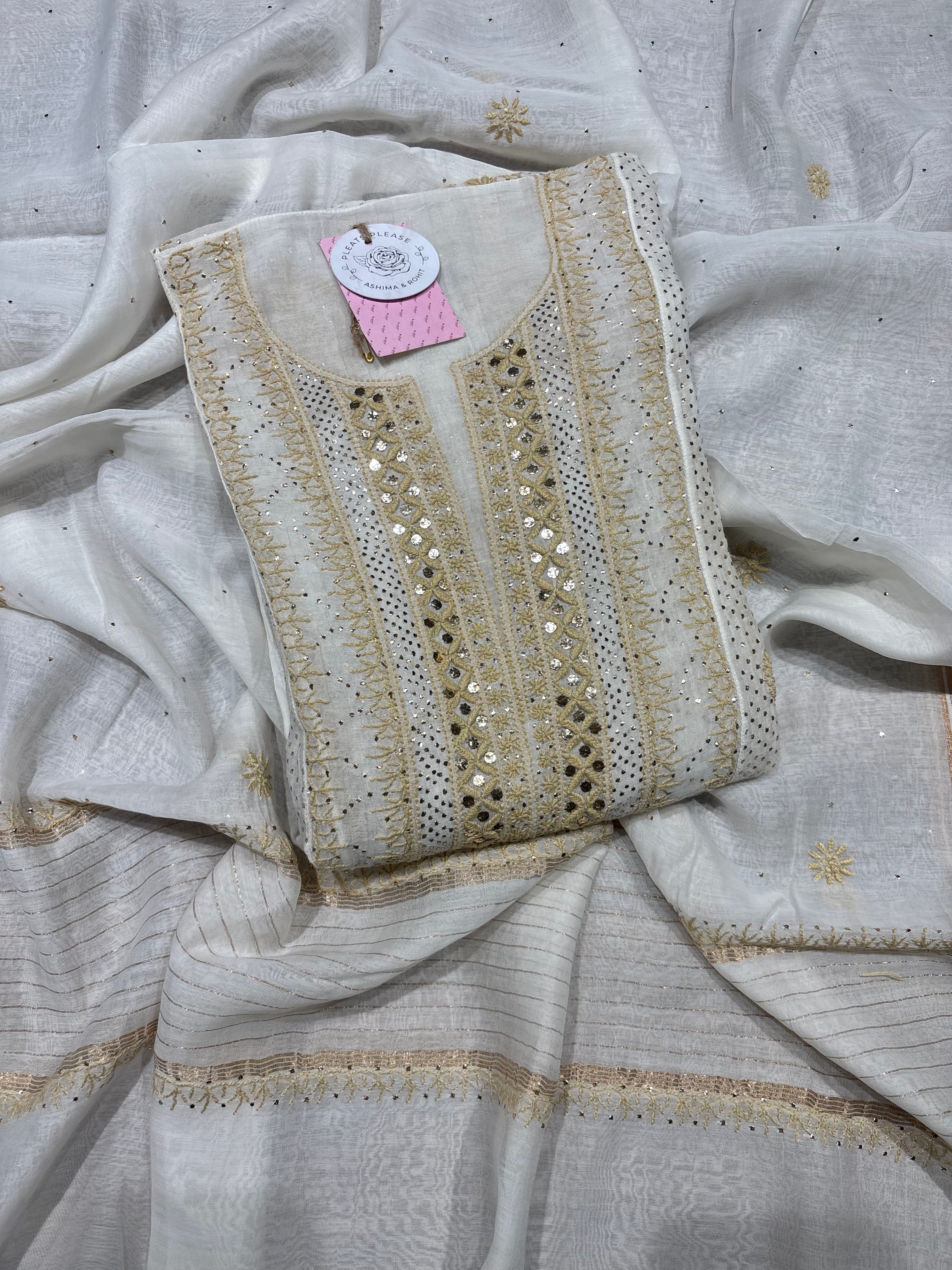 Dyeable Pure and Premium Chanderi Mul Chikankari & Mukaish Anarkali and Dupatta Set