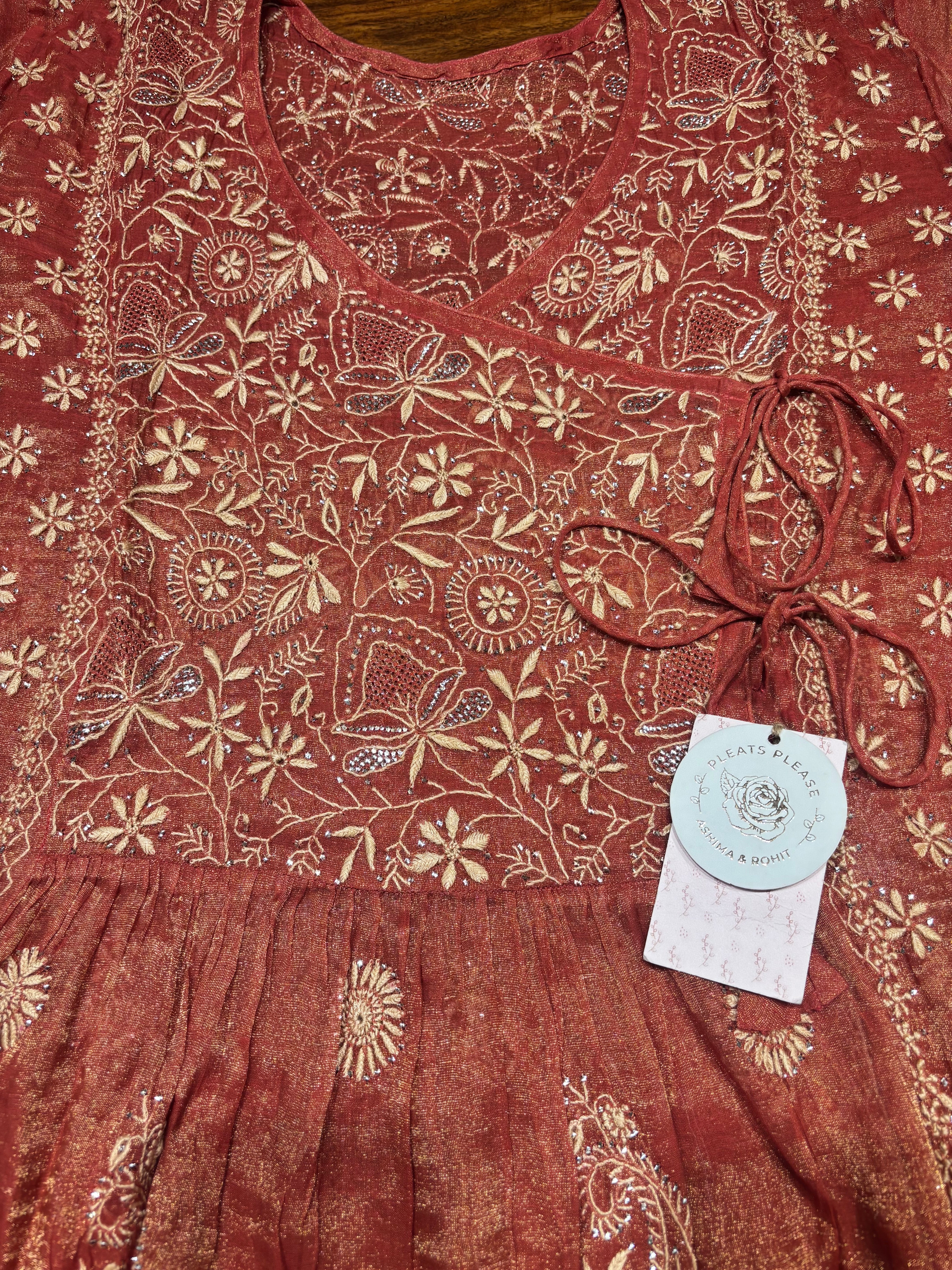 Burnt Orange Pure & Premium Tissue Angrakha Kurta & Dupatta Set