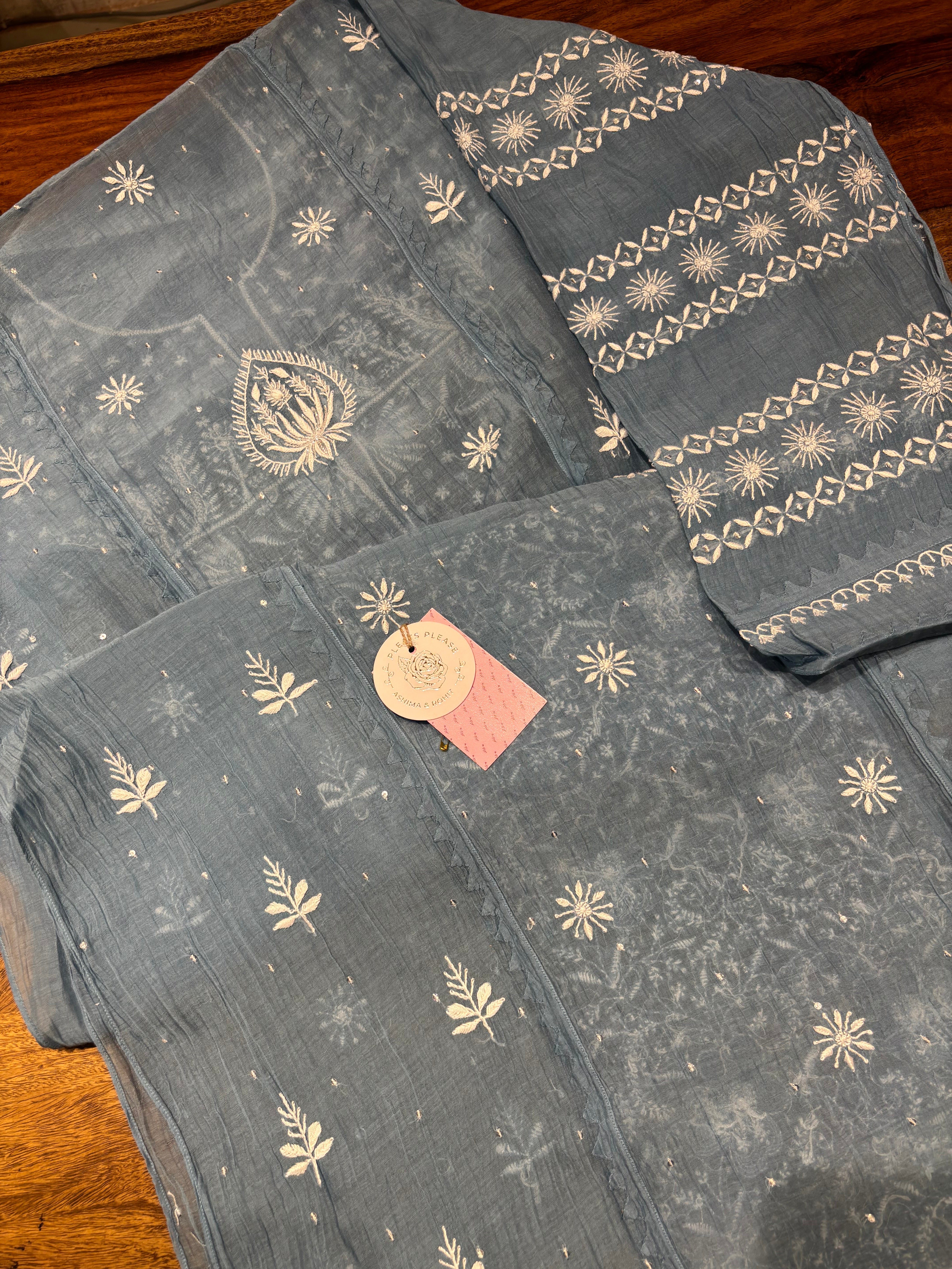 Teapot Blue Chanderi Mul Chikankari Kurta & Dupatta Set