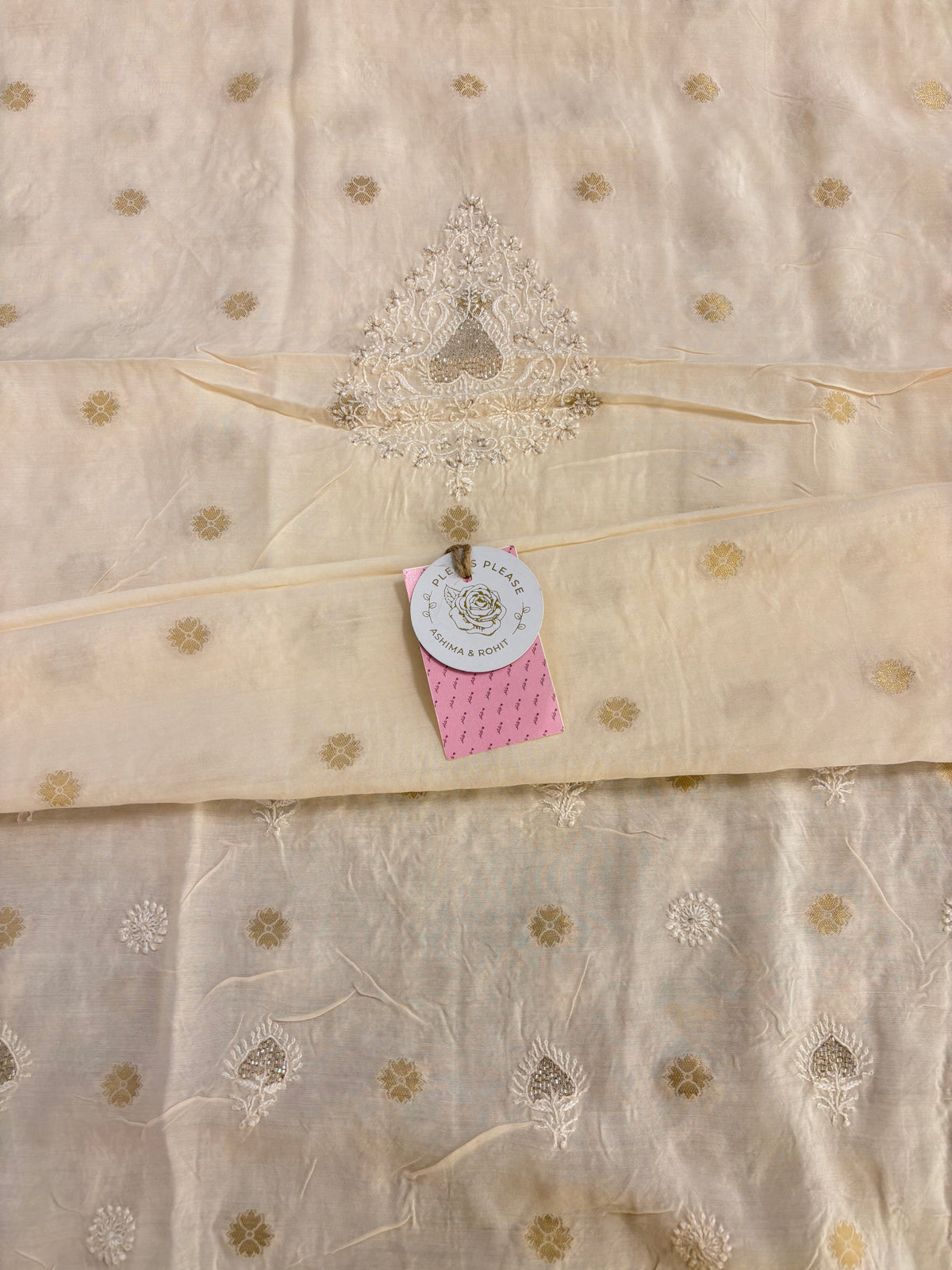 Cream Chanderi Chikankari Banarasi Boota Men’s Kurta