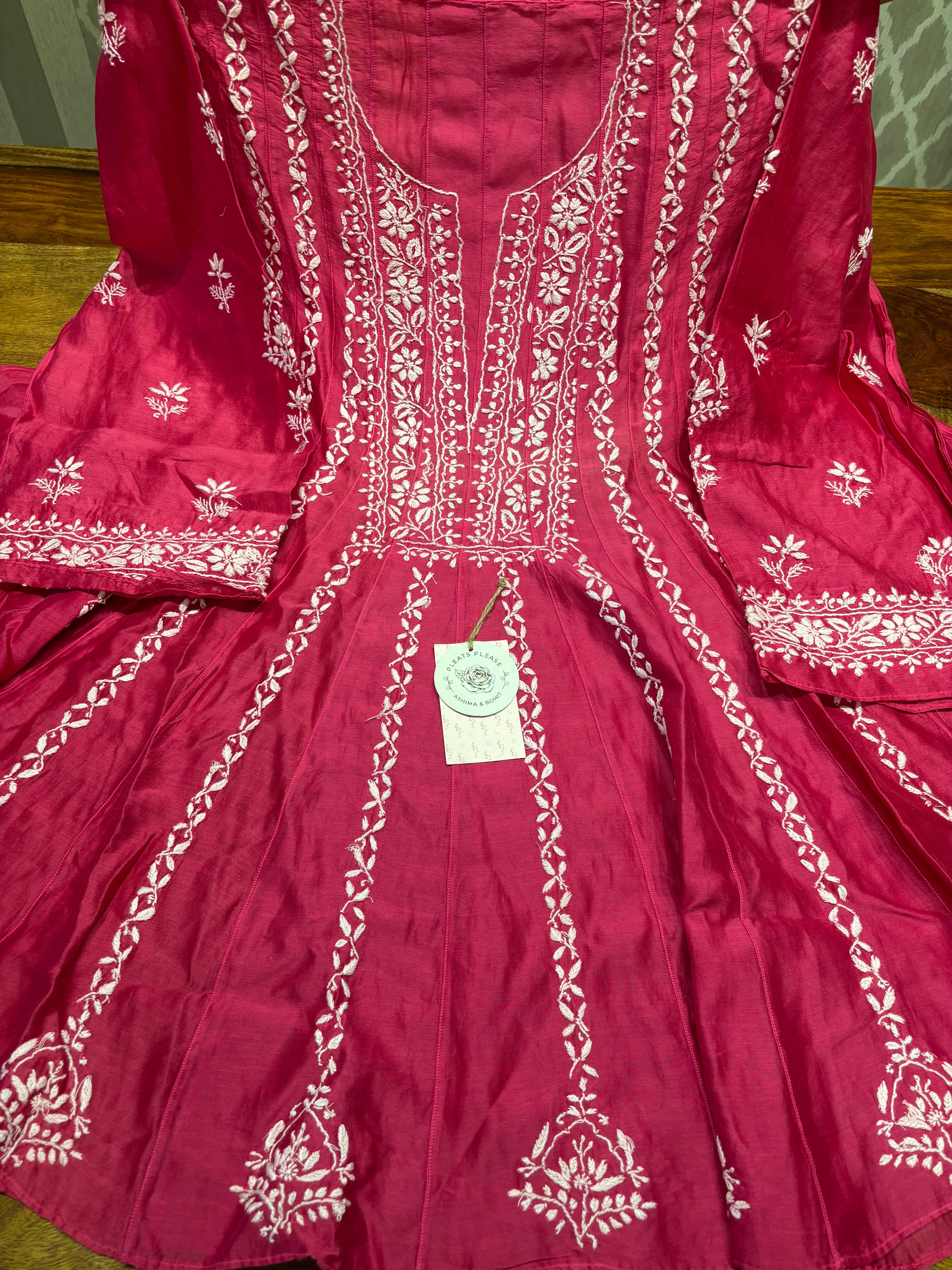 Fuchsia Pink Chanderi Silk Chikankari Co-ord Set