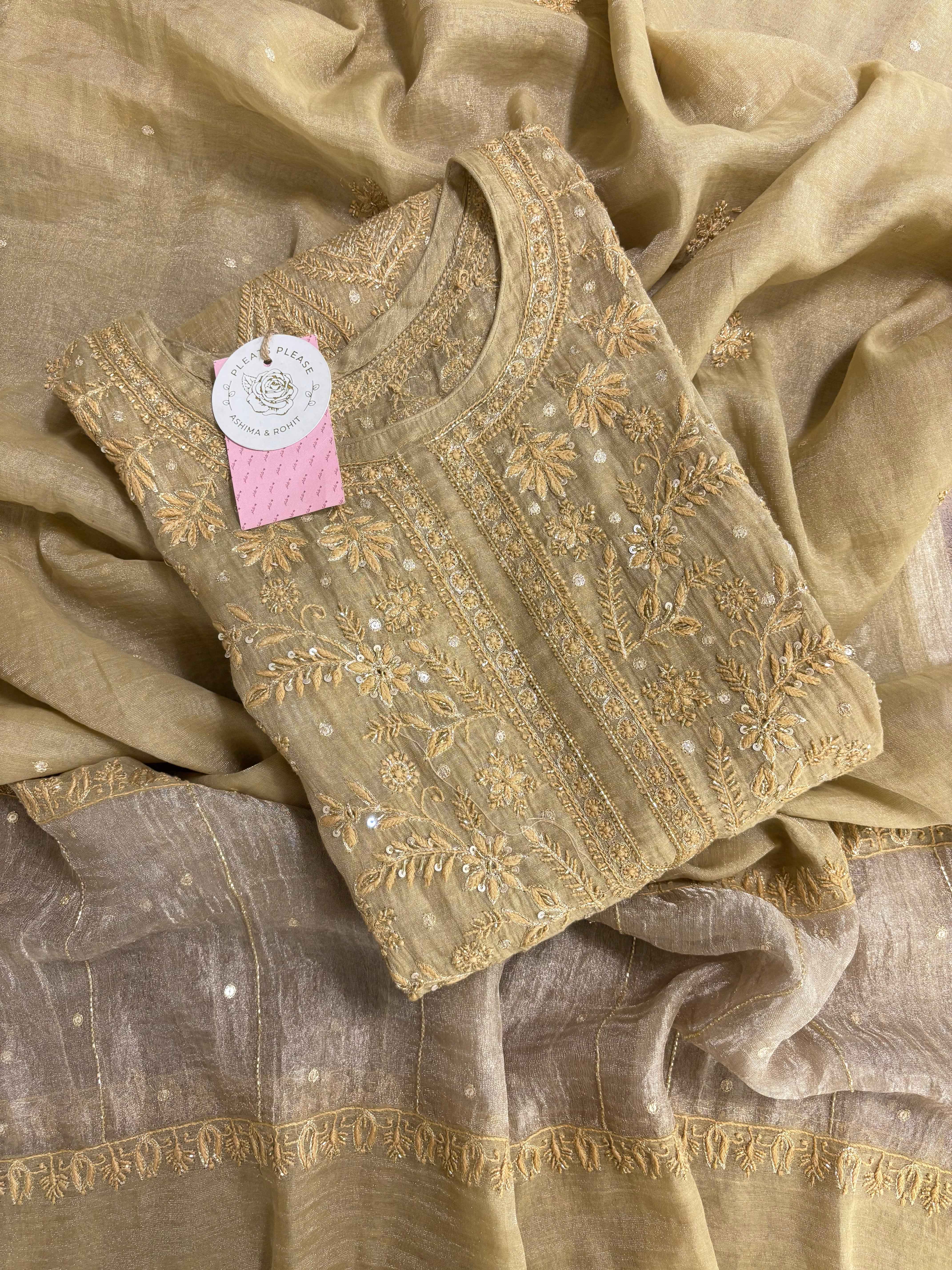 Sanddrift Pure & Premium Tissue Chikankari Kurta & Dupatta