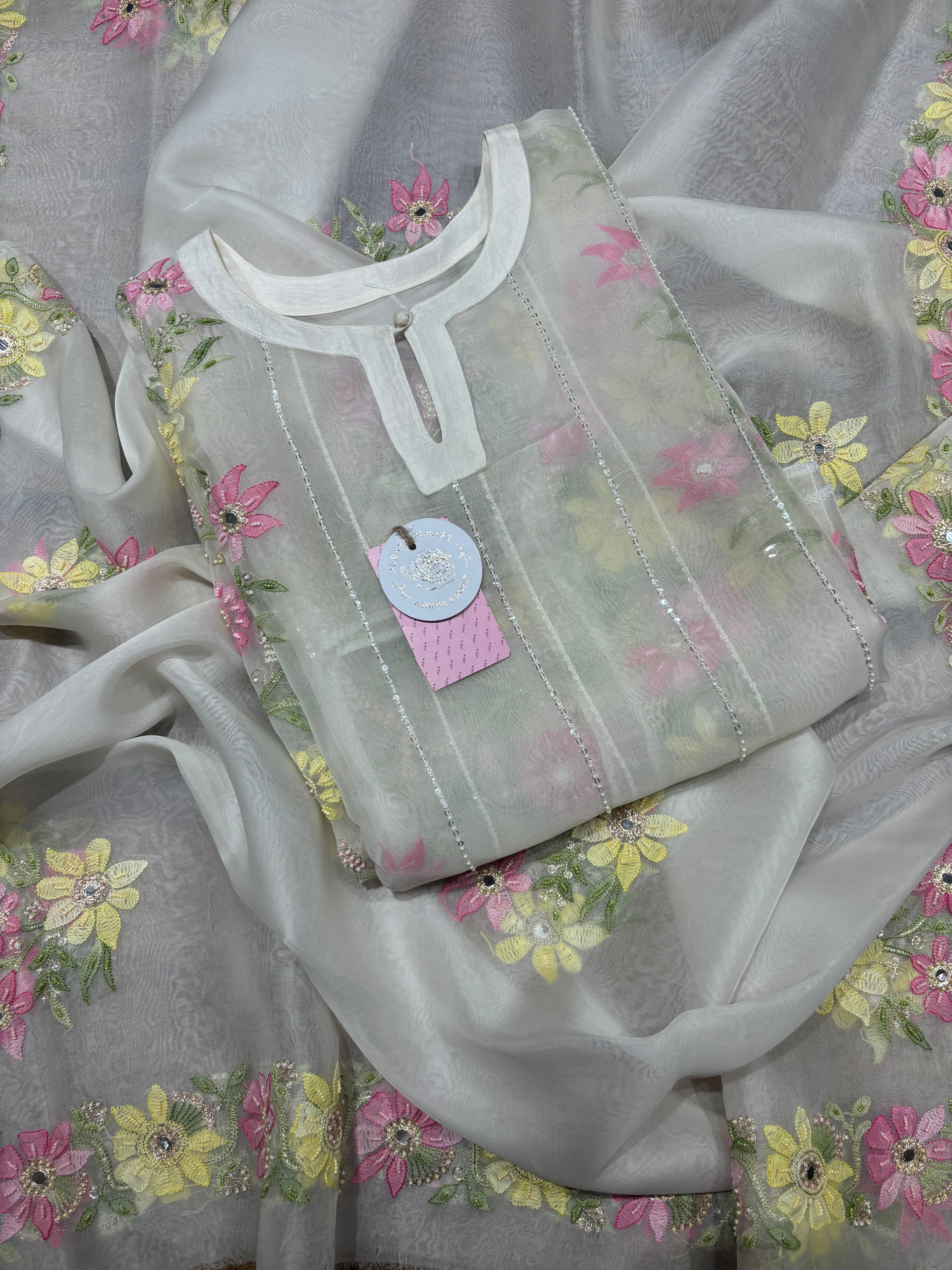 Dyeable Pure and Premium Organza Silk Chikankari Kurta and Dupatta Set