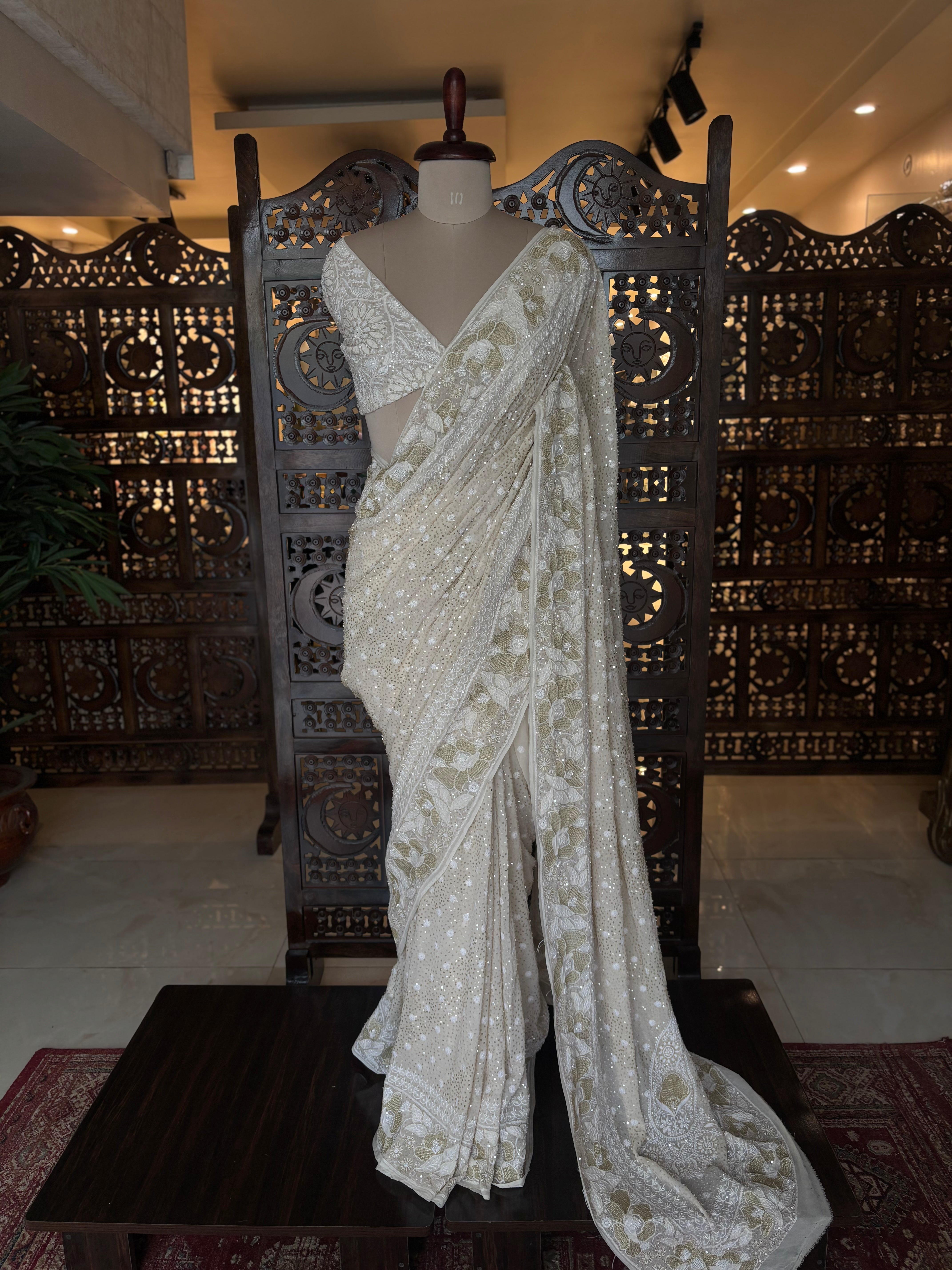 Dyeable Pure & Premium Georgette Chikankari Saree