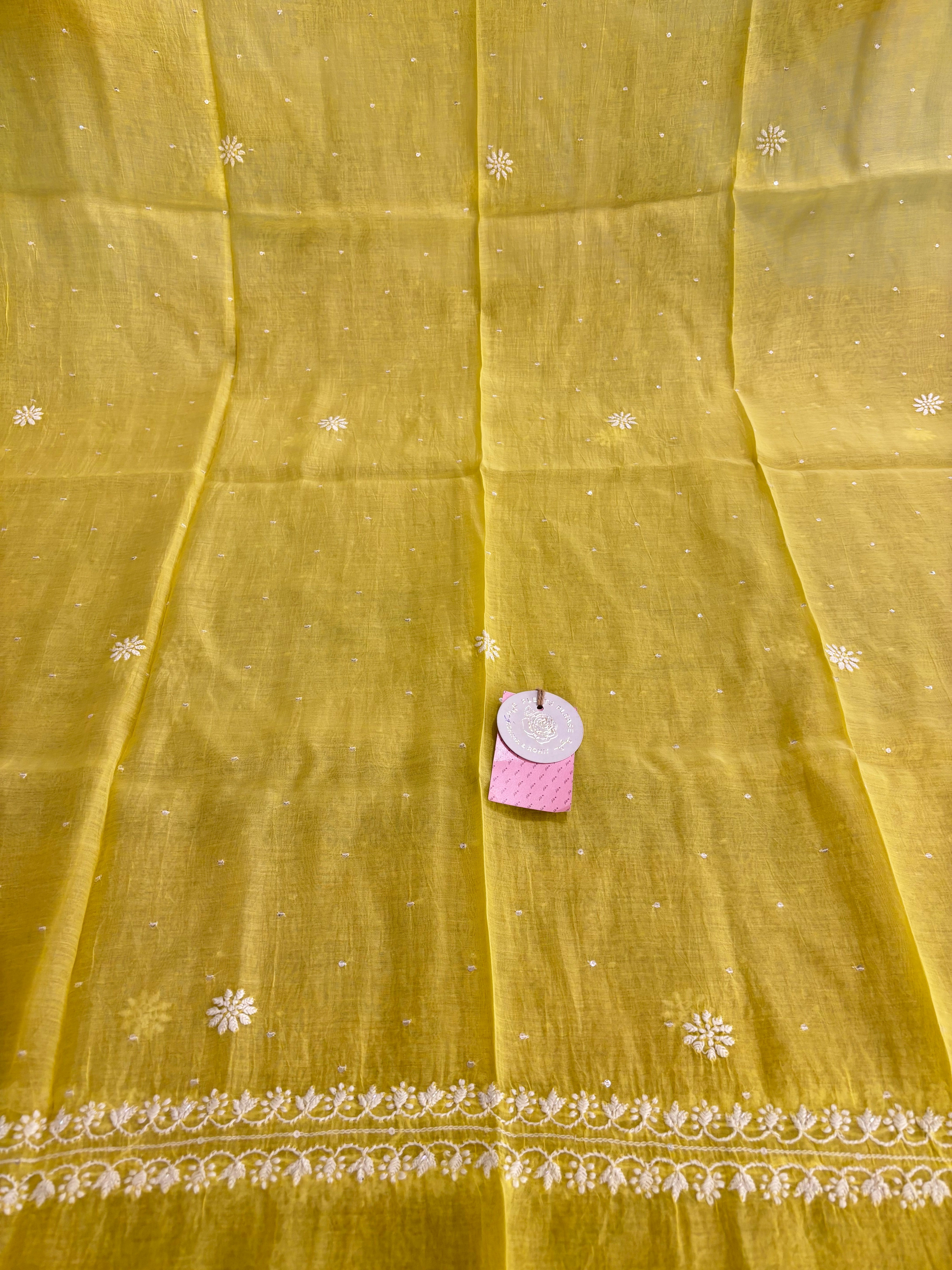 Lemon Yellow Chanderi Chikankari Kurta & Dupatta