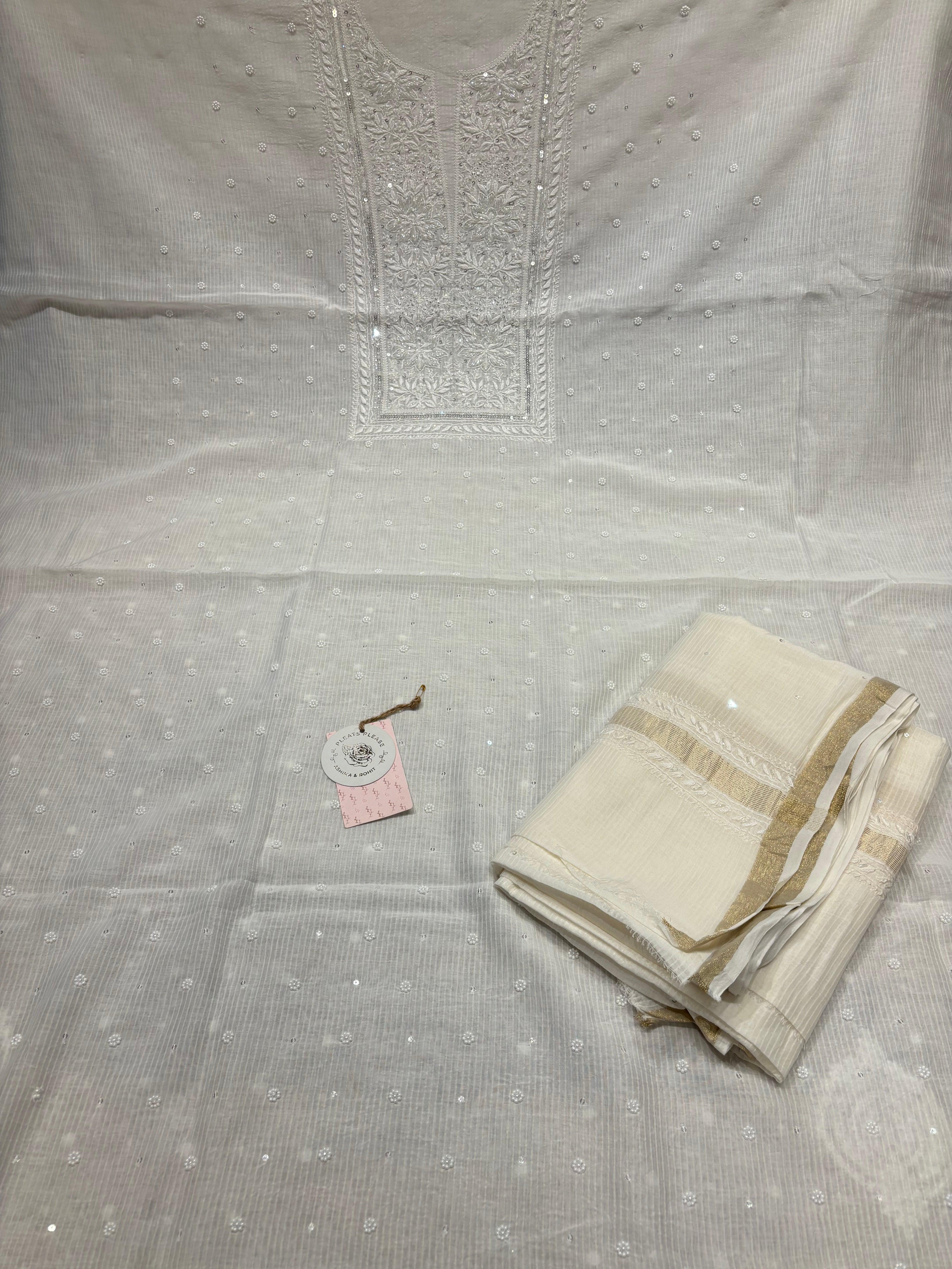 Dyeable Chanderi Maheshwari Chikankari Kurta And Dupatta Fabric