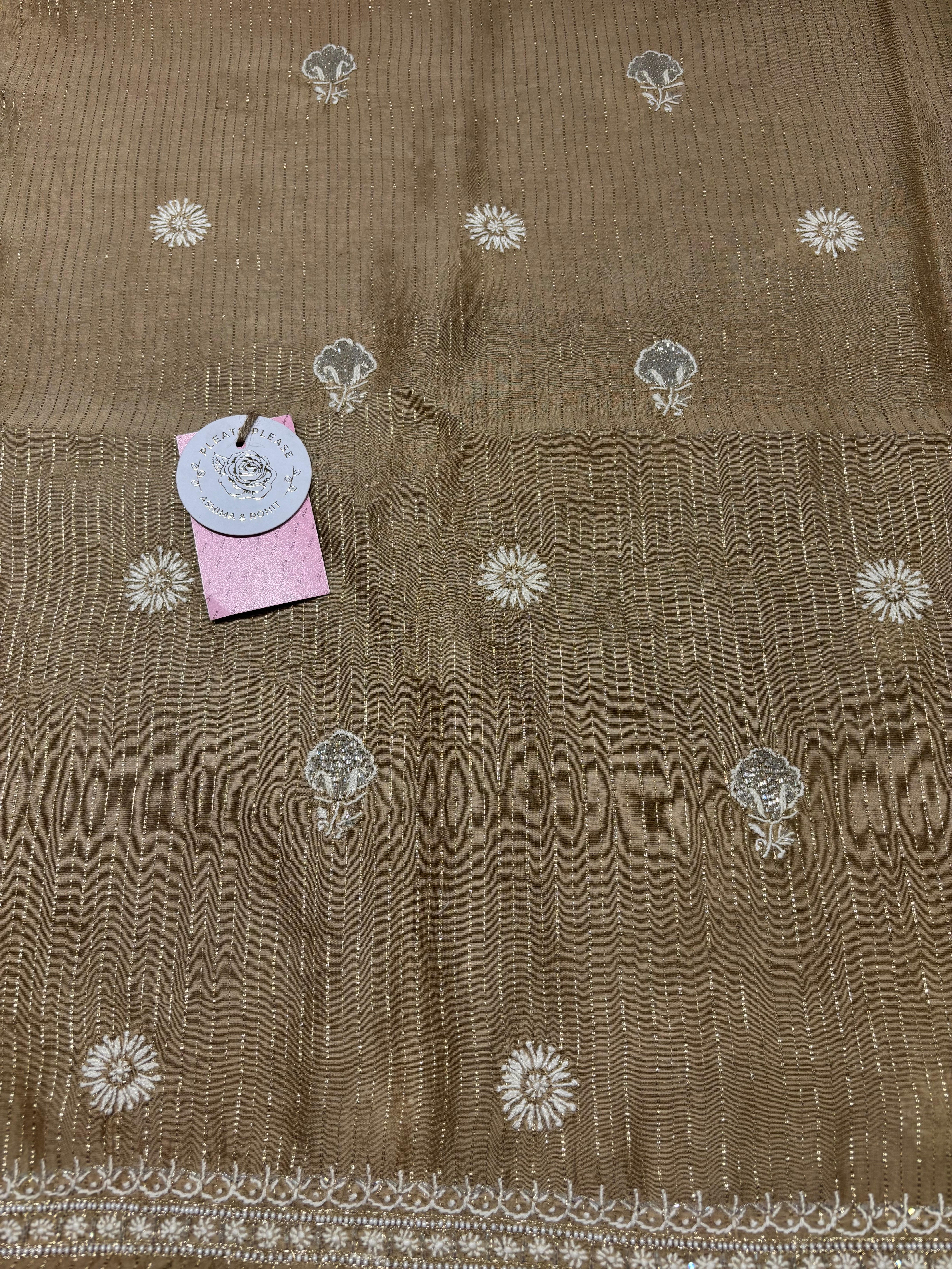 Golden Brown Chanderi Silk Chikankari Men’s Kurta Fabric