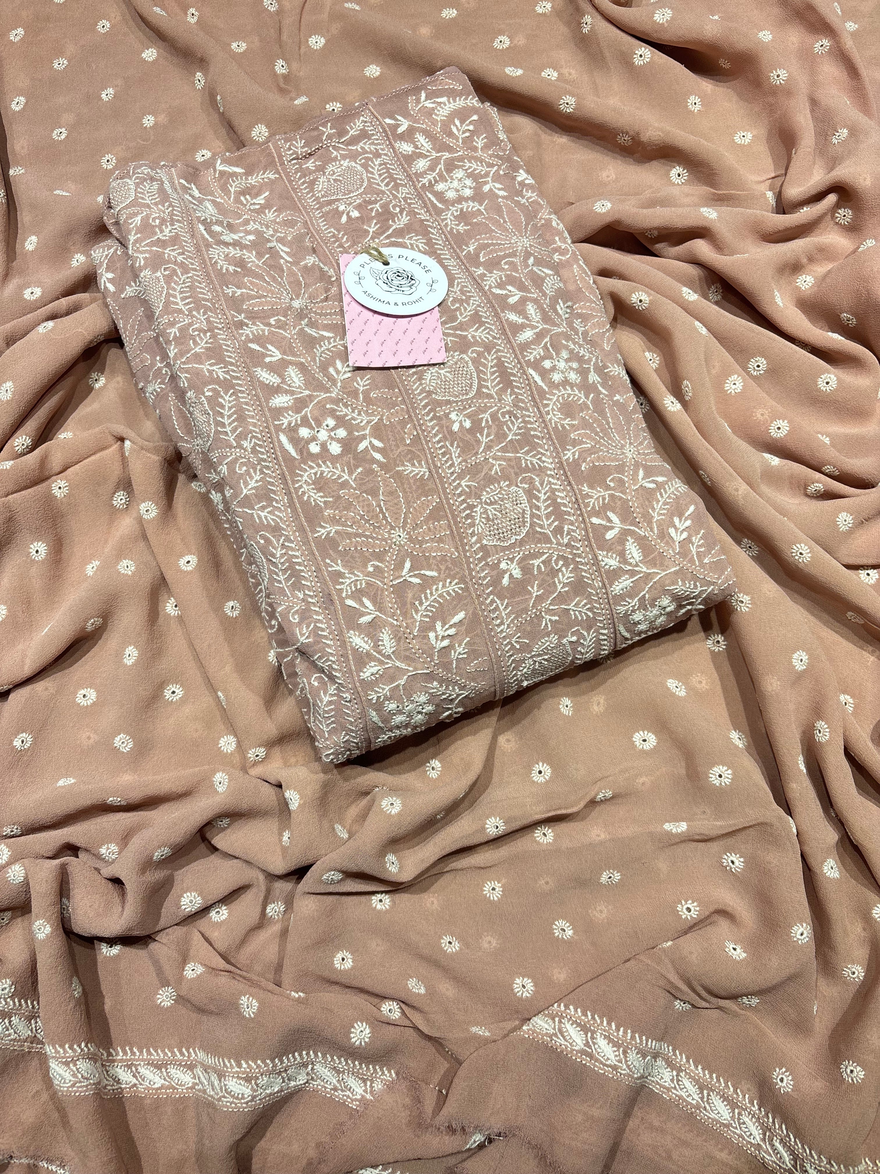 Mauve Pure & Premium Georgette Chikankari Anarkali & Dupatta Set