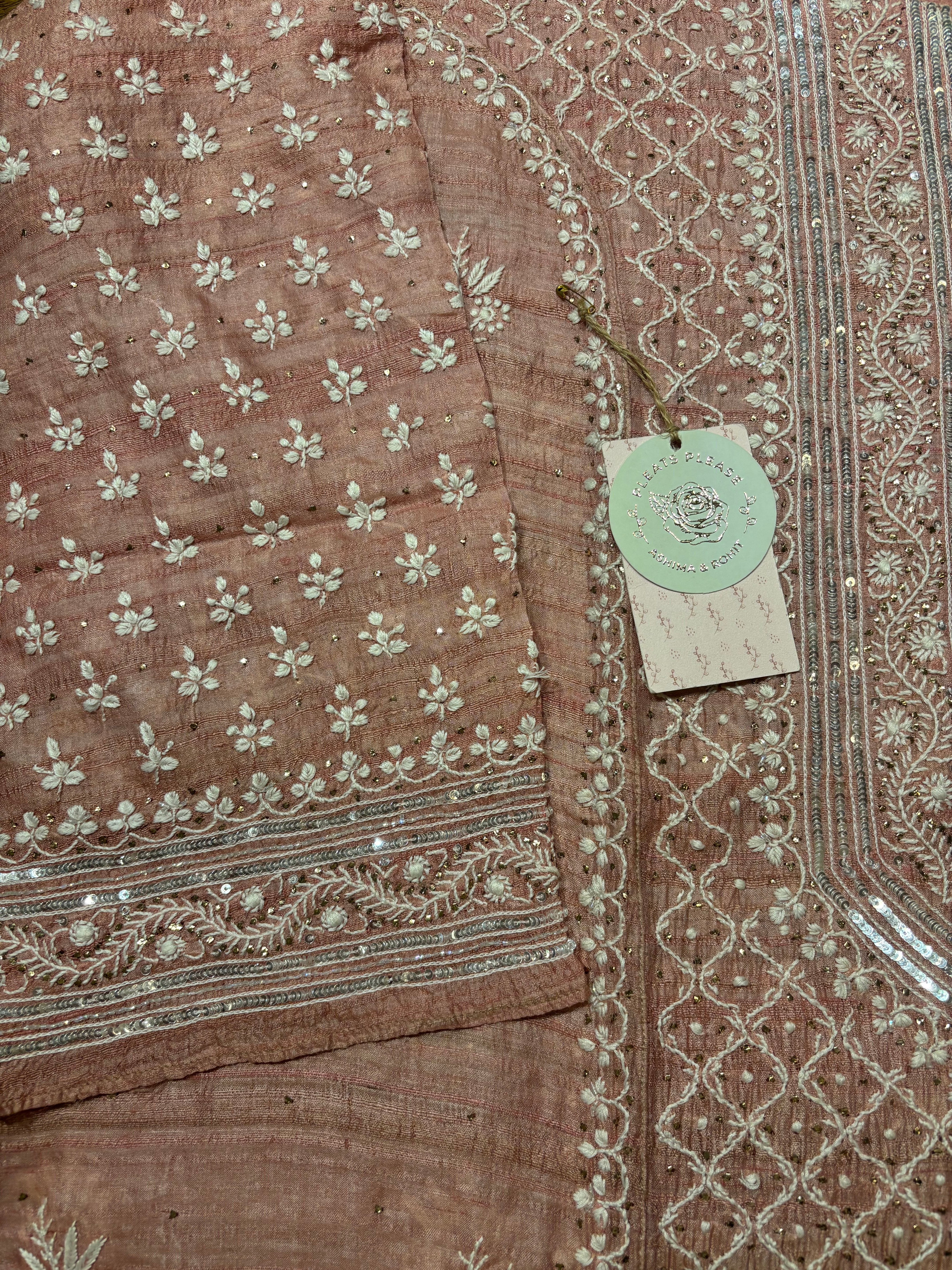 Flamingo Tussar Silk Chikankari And Mukaish Kurta And Dupatta Set