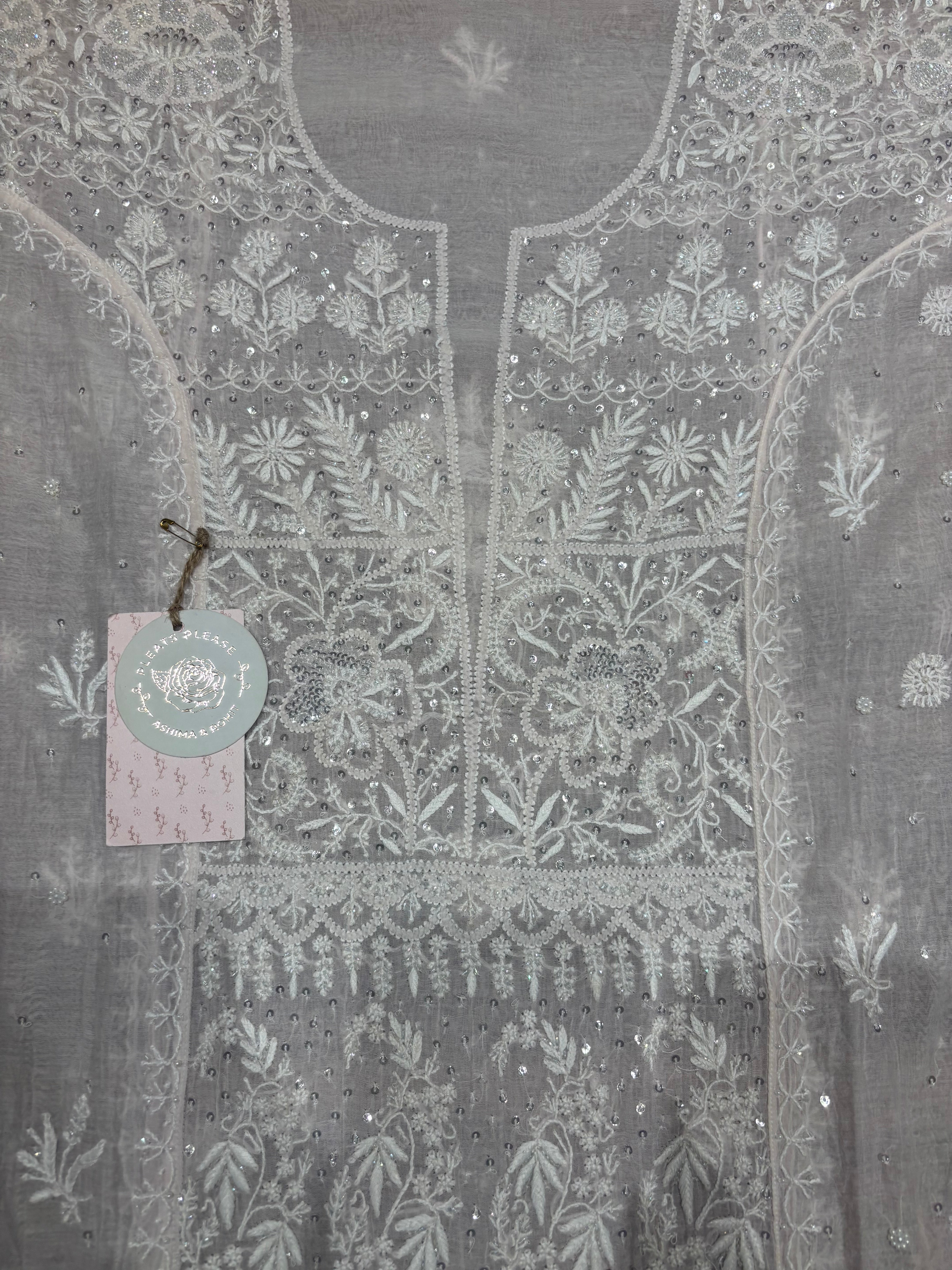 Rosé Cloud Chanderi Mul Chikankari Straight Kurta And Dupatta Set