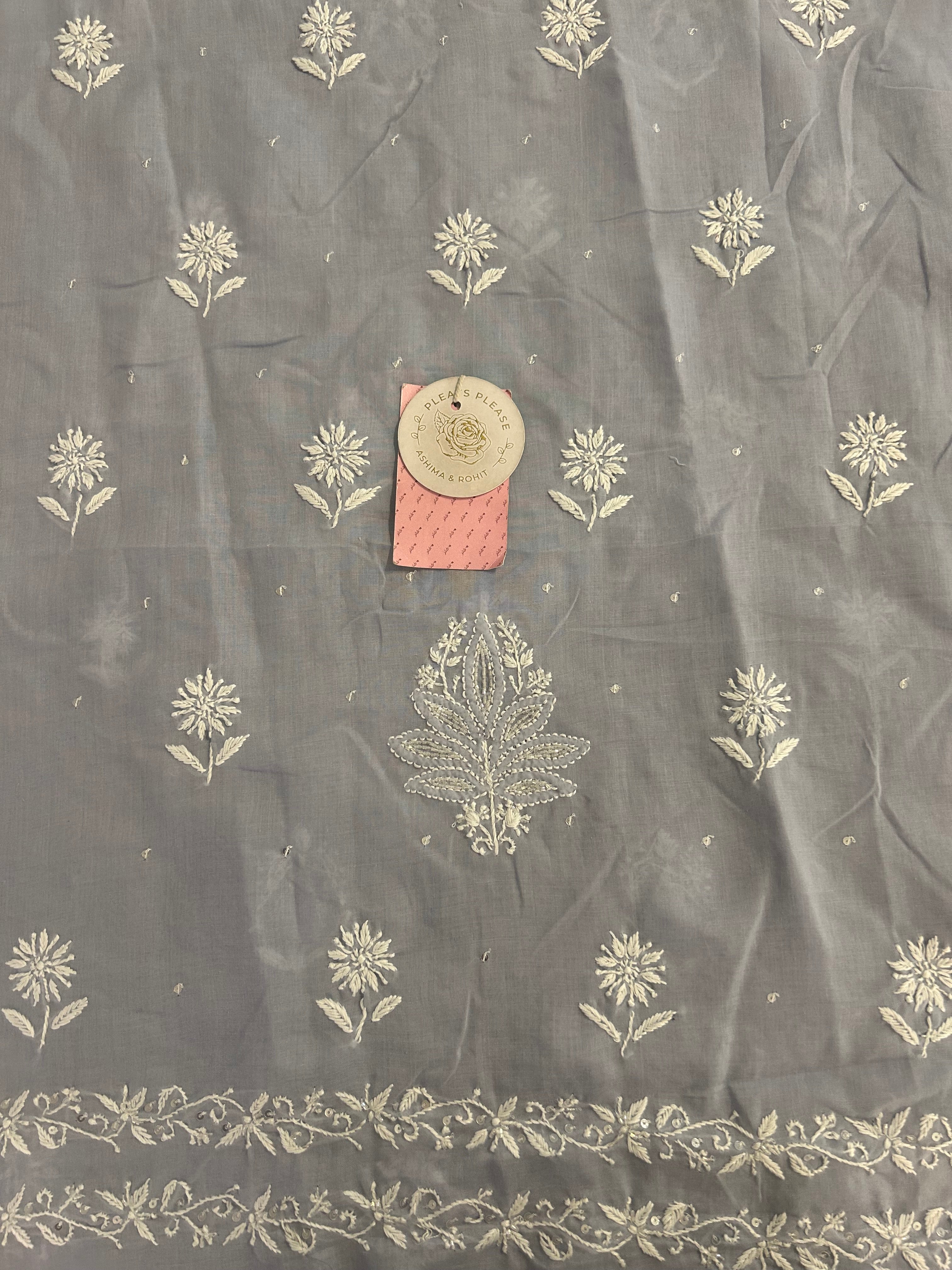Misty Grey Mulmul Chikankari Kurta