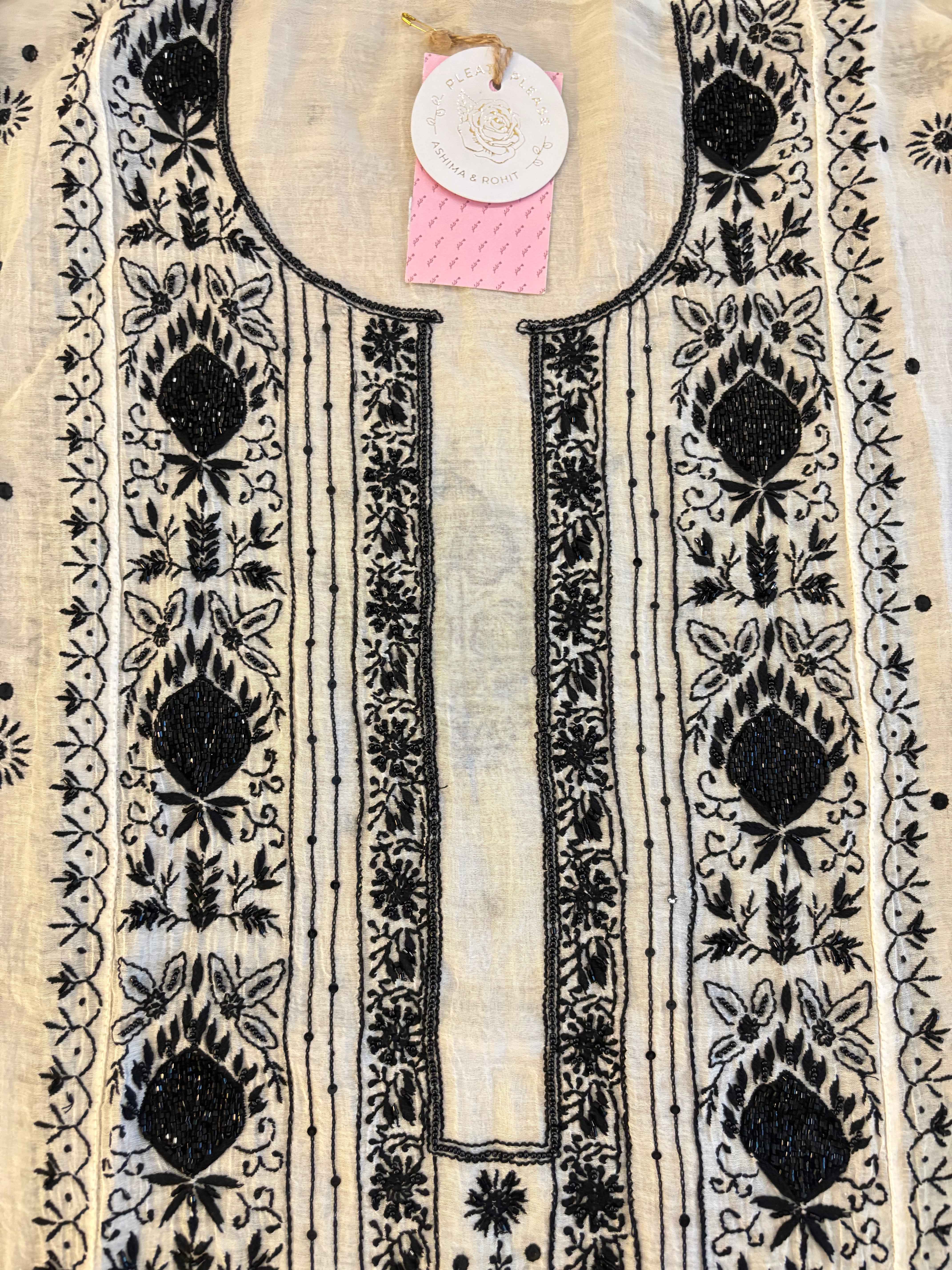 Dyeable Black & White Chanderi Chikankari Kurta & Dupatta