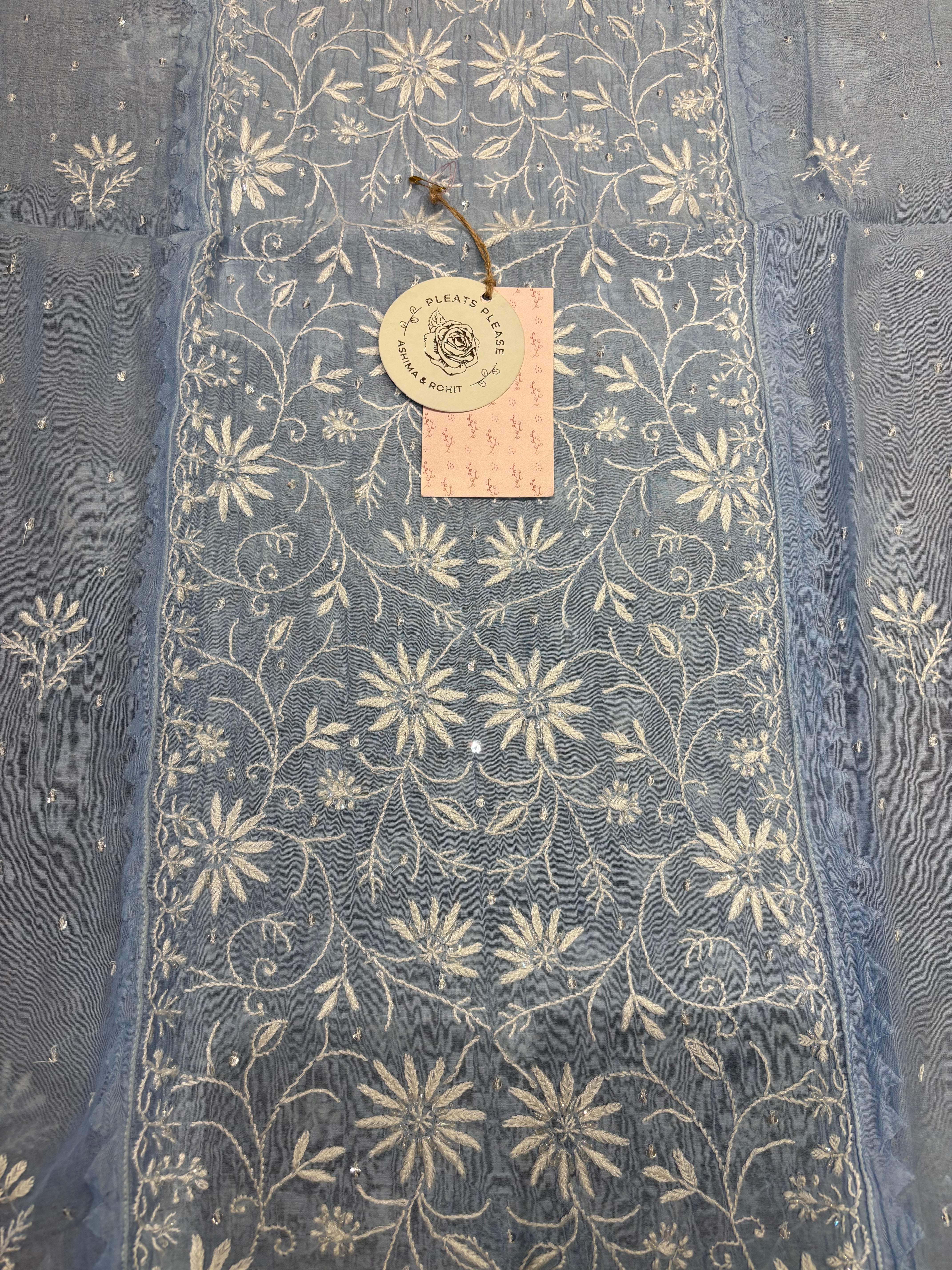 Powder Blue Chanderi Mul Chikankari Kurta and Dupatta set