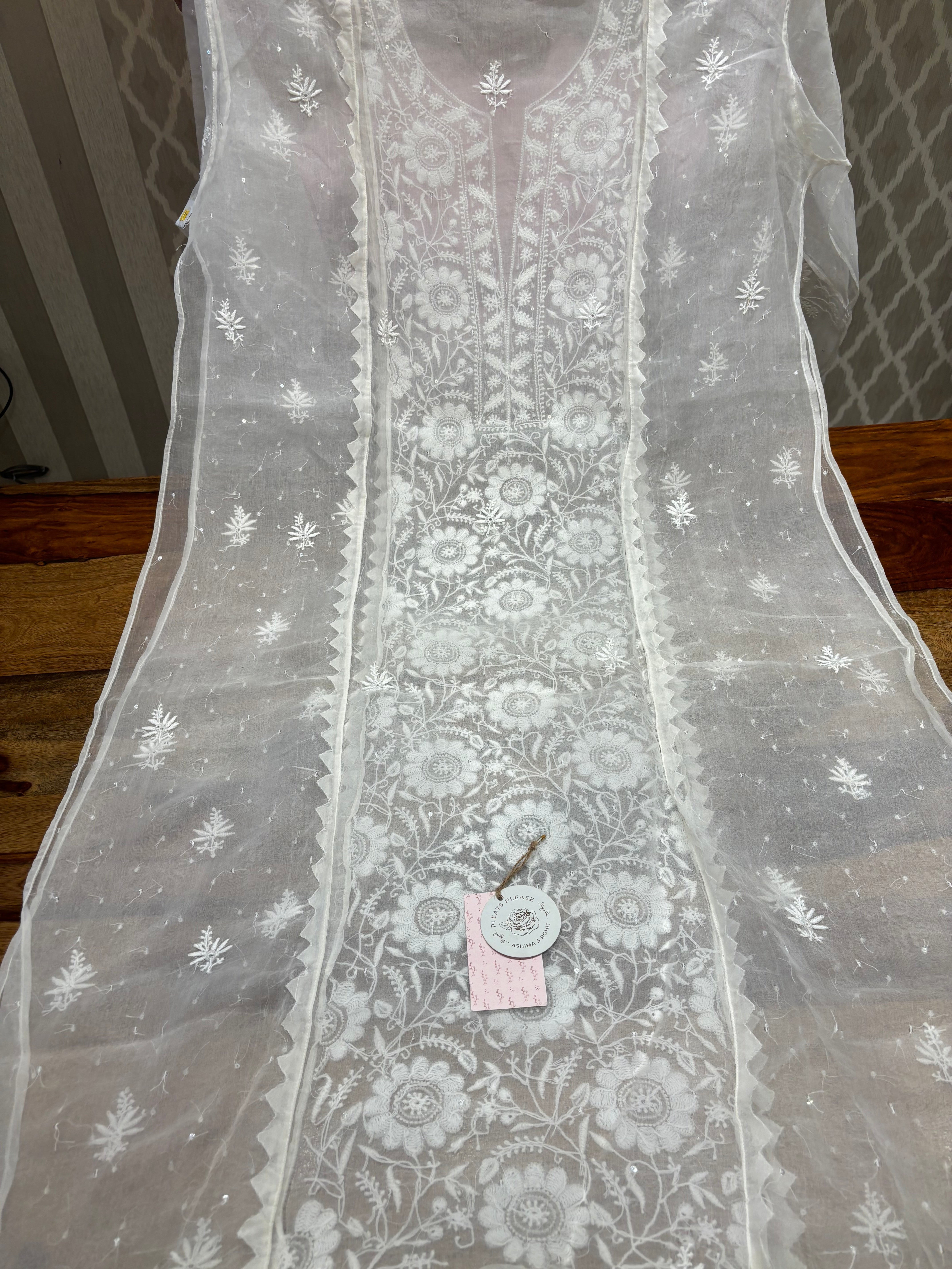 Dyeable Organza Chikankari Kurta