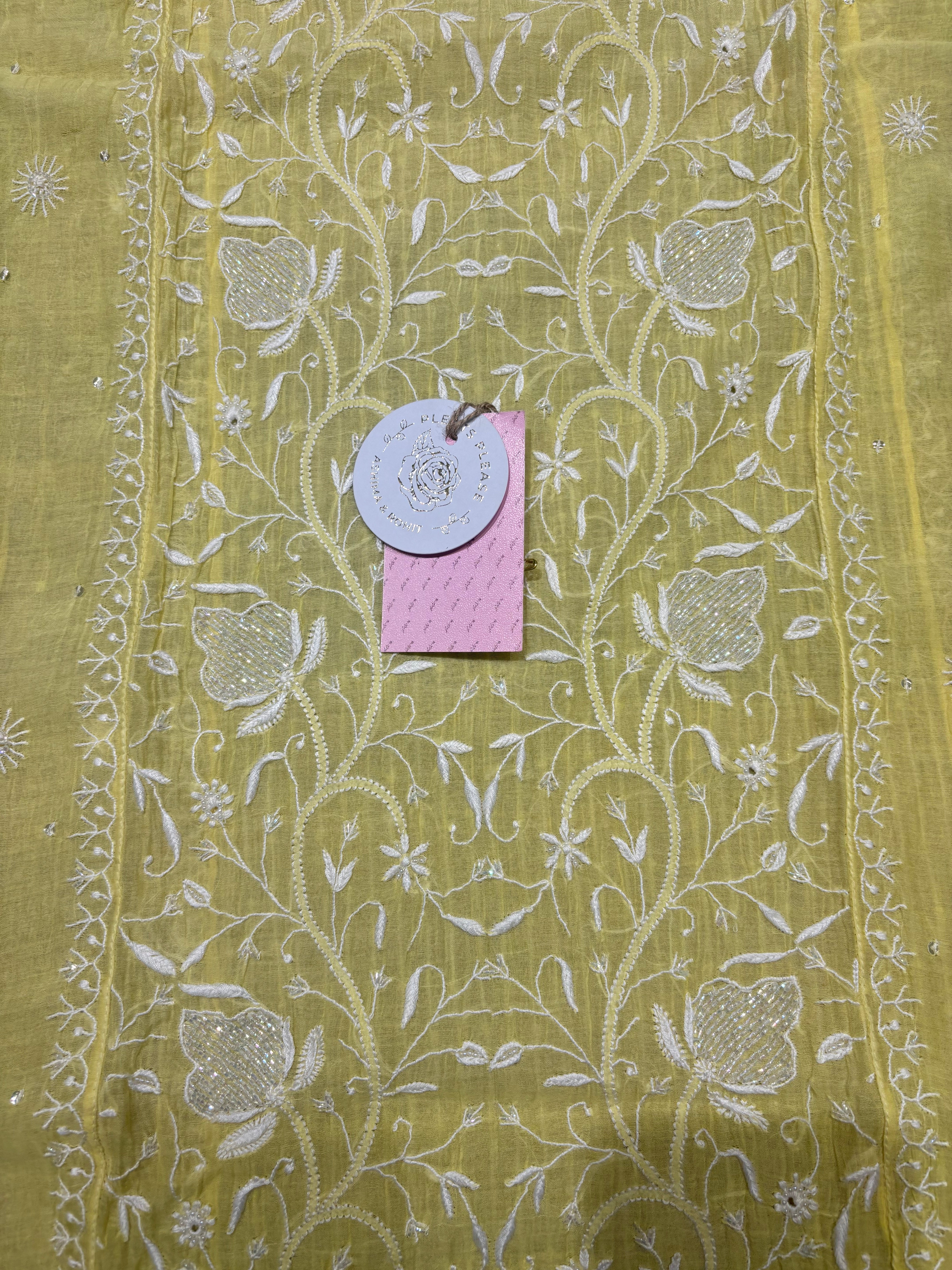 Yellow Chanderi Mul Chikankari Kurta & Dupatta Set