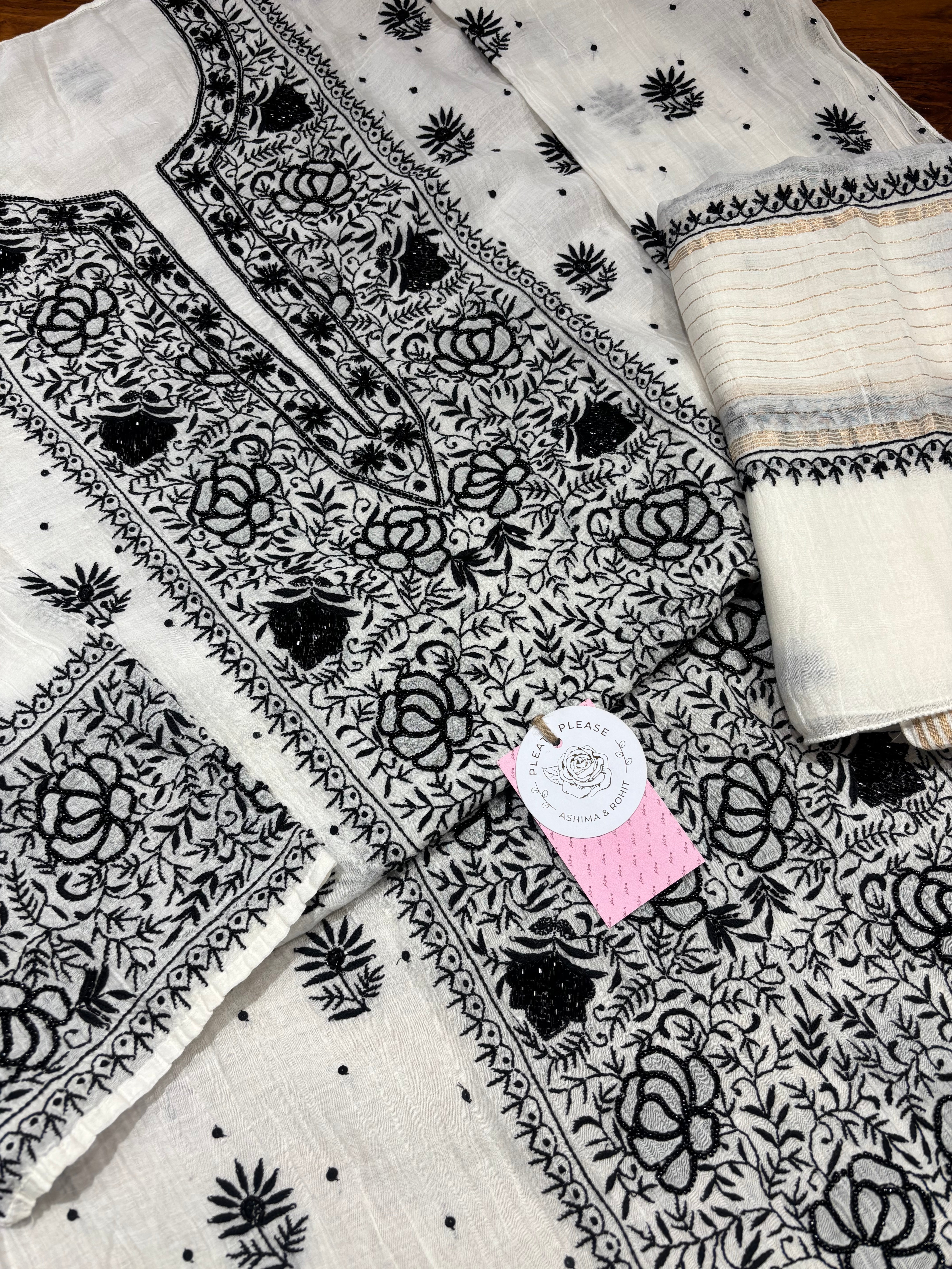 Dyeable Chanderi Mul Chikankari Kurta and Dupatta Set