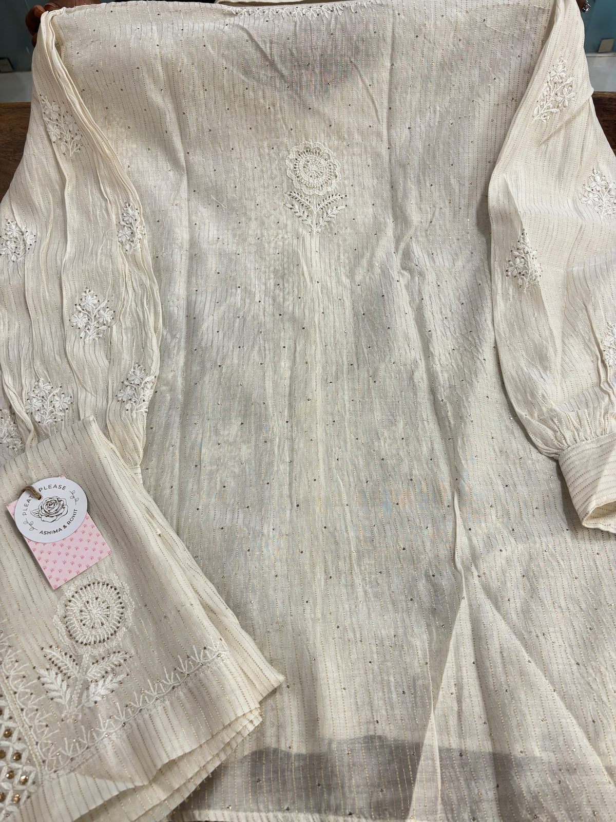 Dyeable Chanderi Silk Chikankari Mukaish Co-Ord Set
