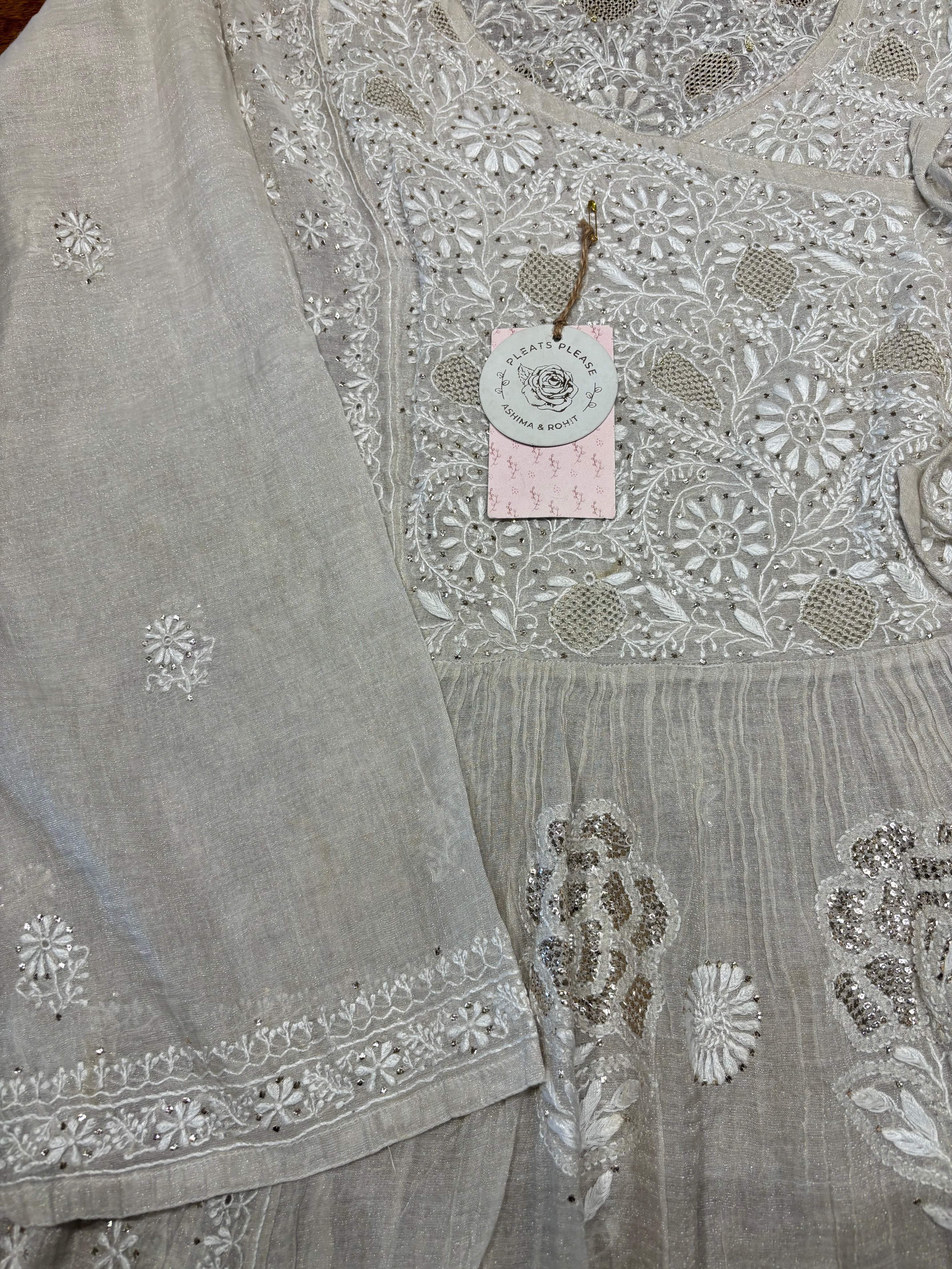 Dyeable Pure and Premium Silver Tissue Angrakha Kurta and Dupatta set