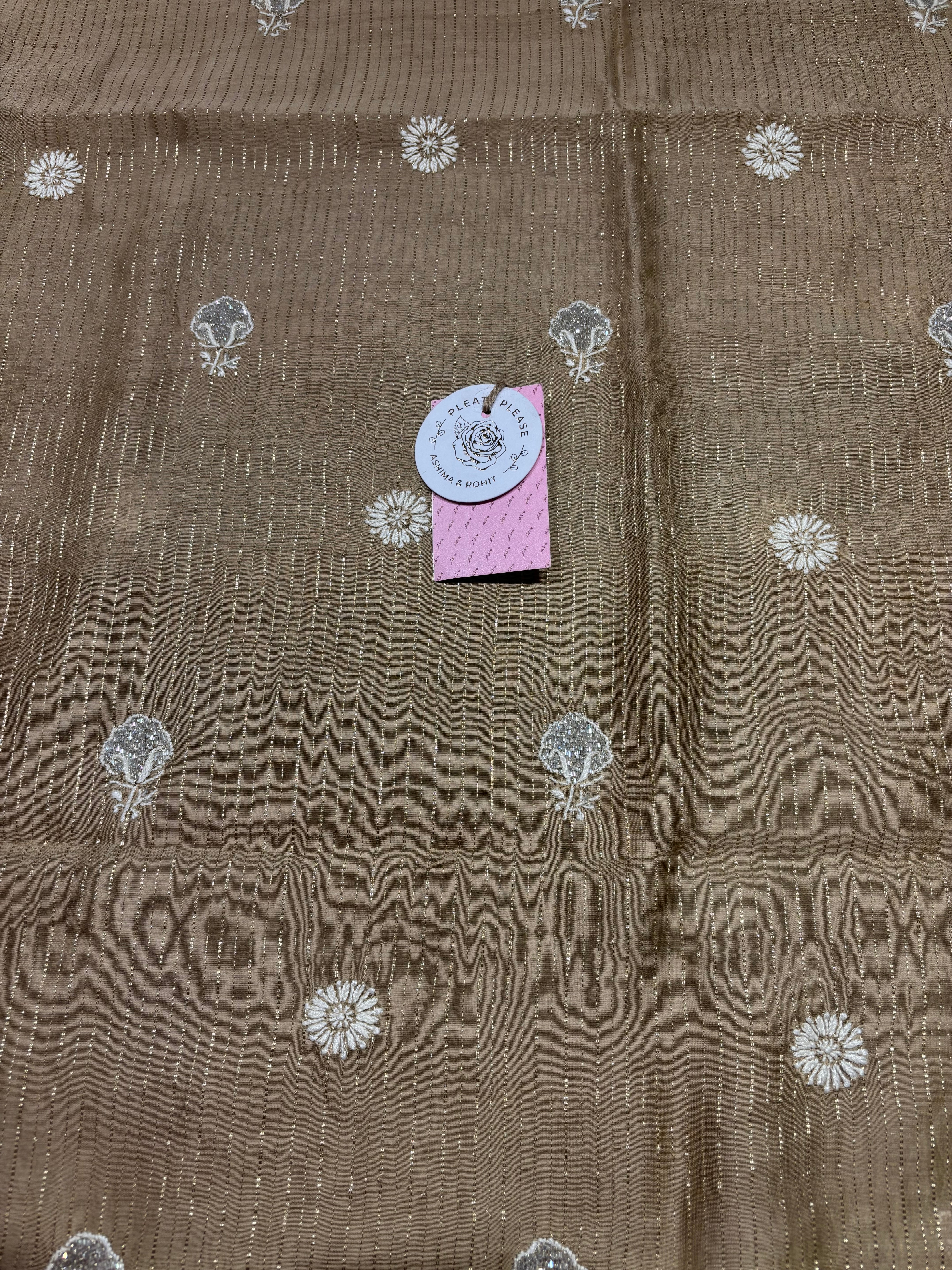 Golden Brown Chanderi Silk Chikankari Men’s Kurta Fabric