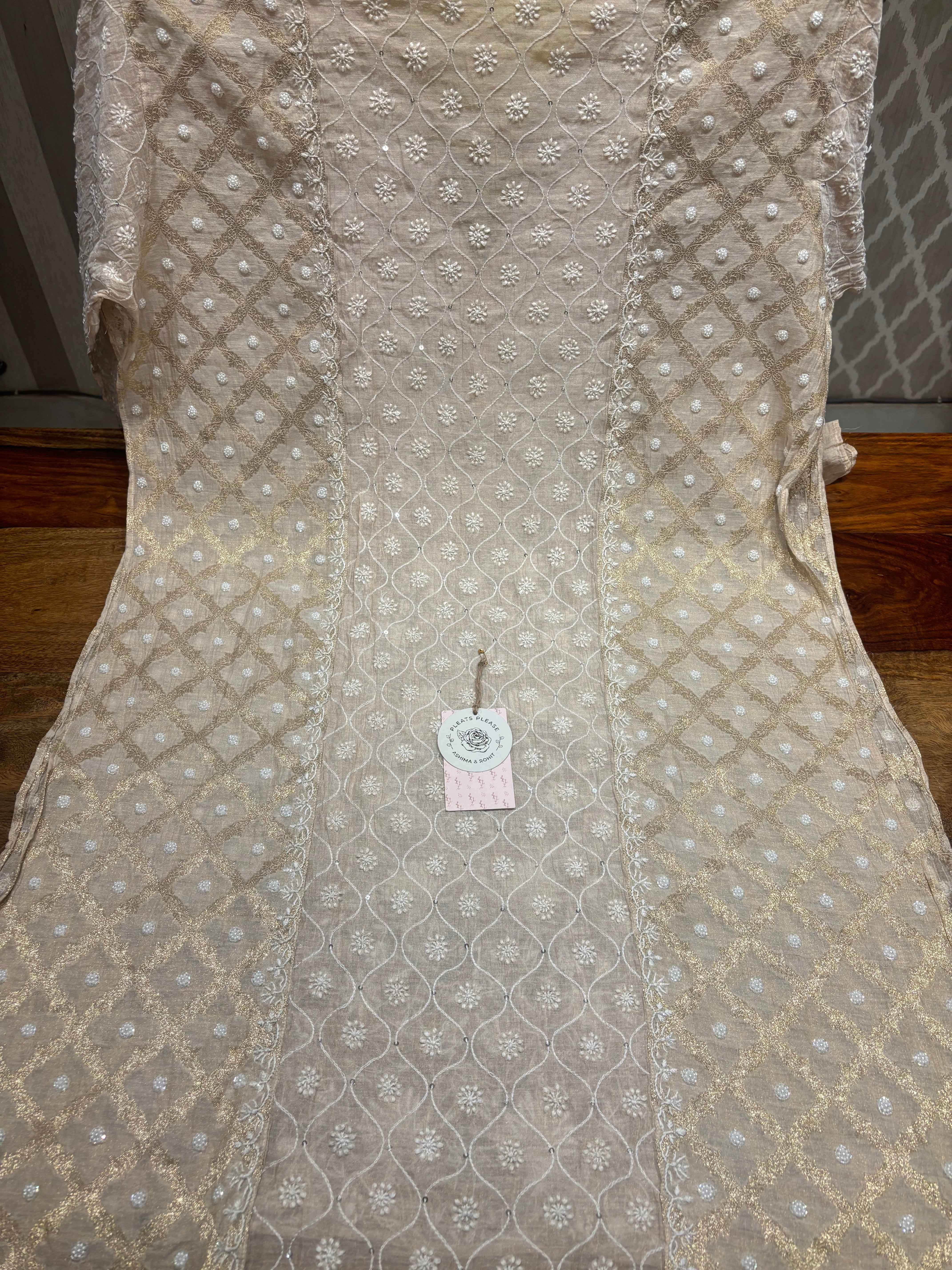 Natural Pure Tissue Chikankari Co-ord Set - Pleats PleaseChikankari