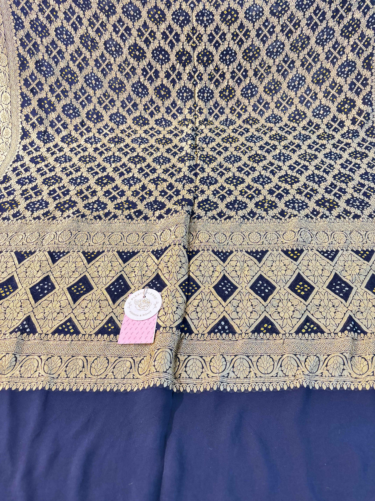 Navy Blue Khaddi Georgette Bandhej Neemzari Dupatta