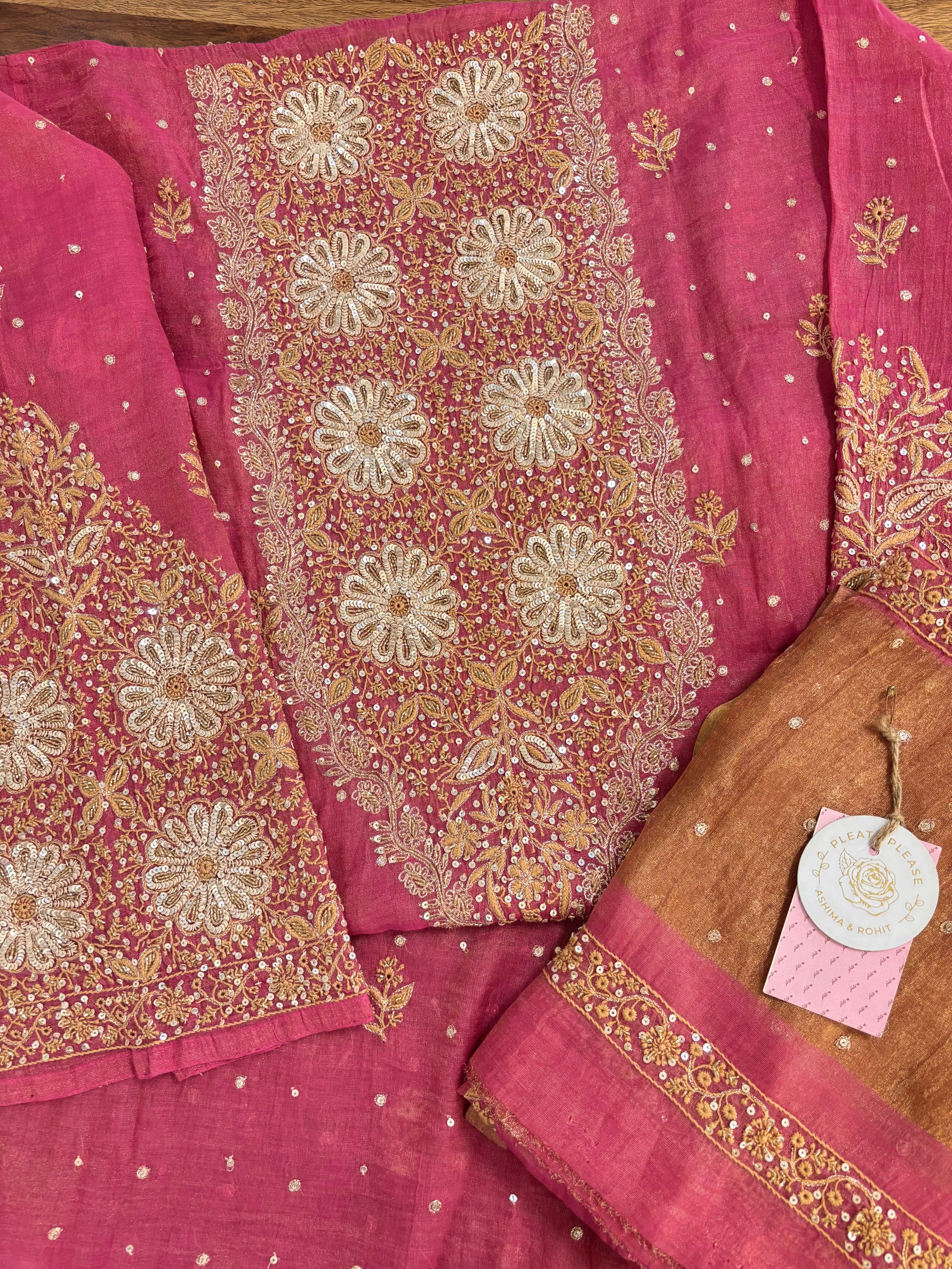 Rose Pink Pure & Premium Tissue Chikankari Kurta & Dupatta