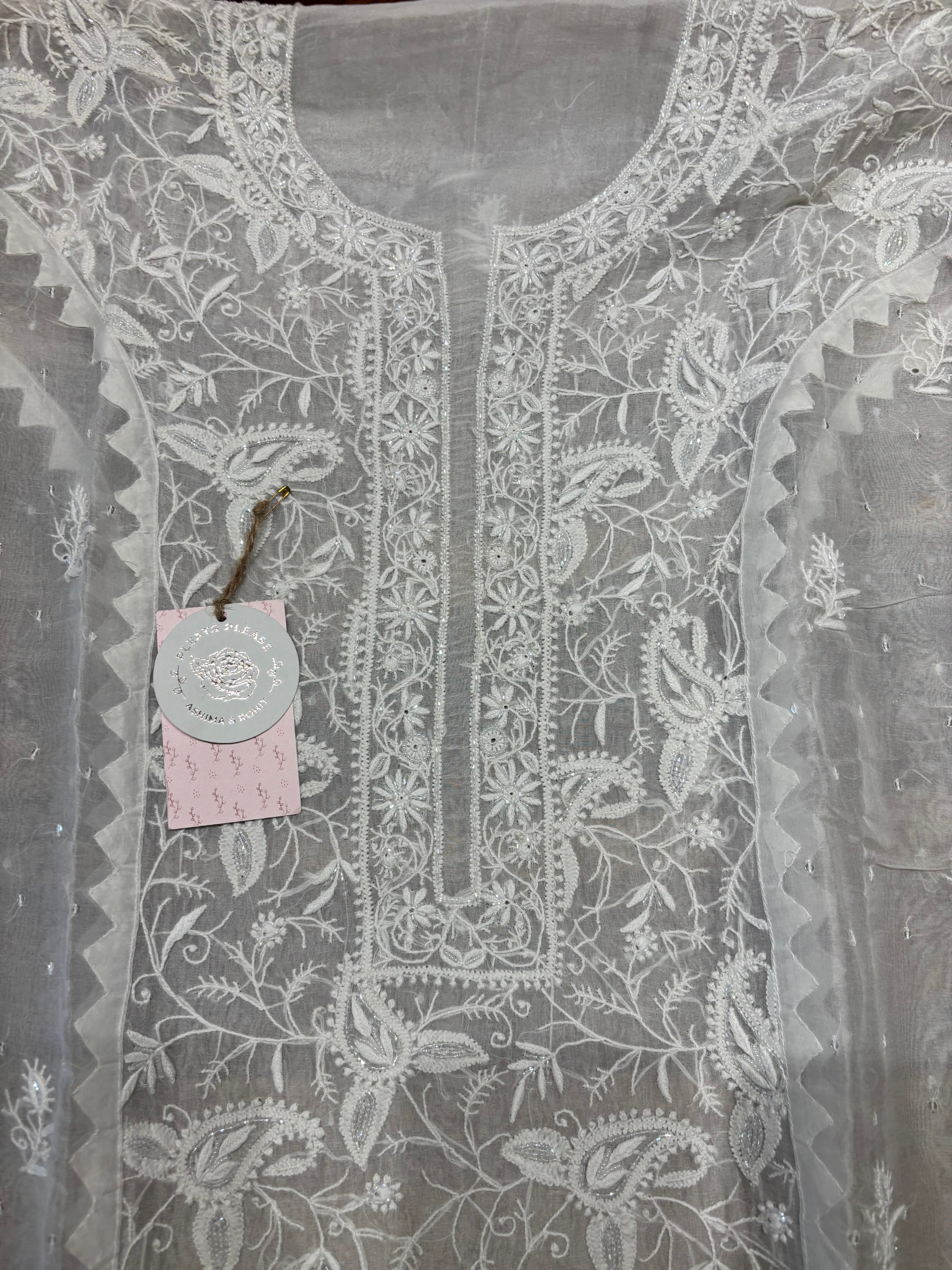 Dyeable Organza Chikankari Kurta