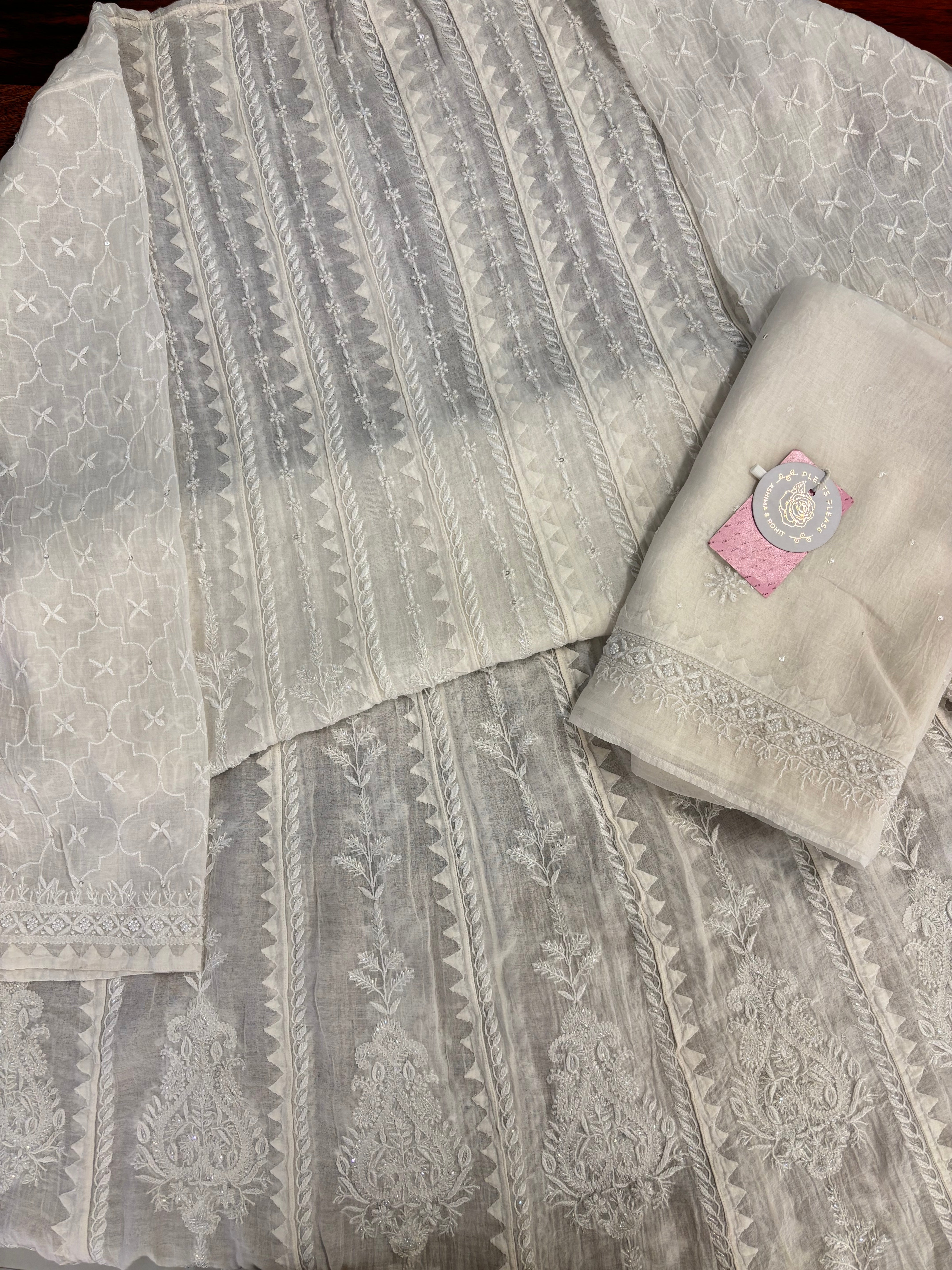 Dyeable Chanderi Mul Chikankari A-Line Anarkali & Dupatta Set