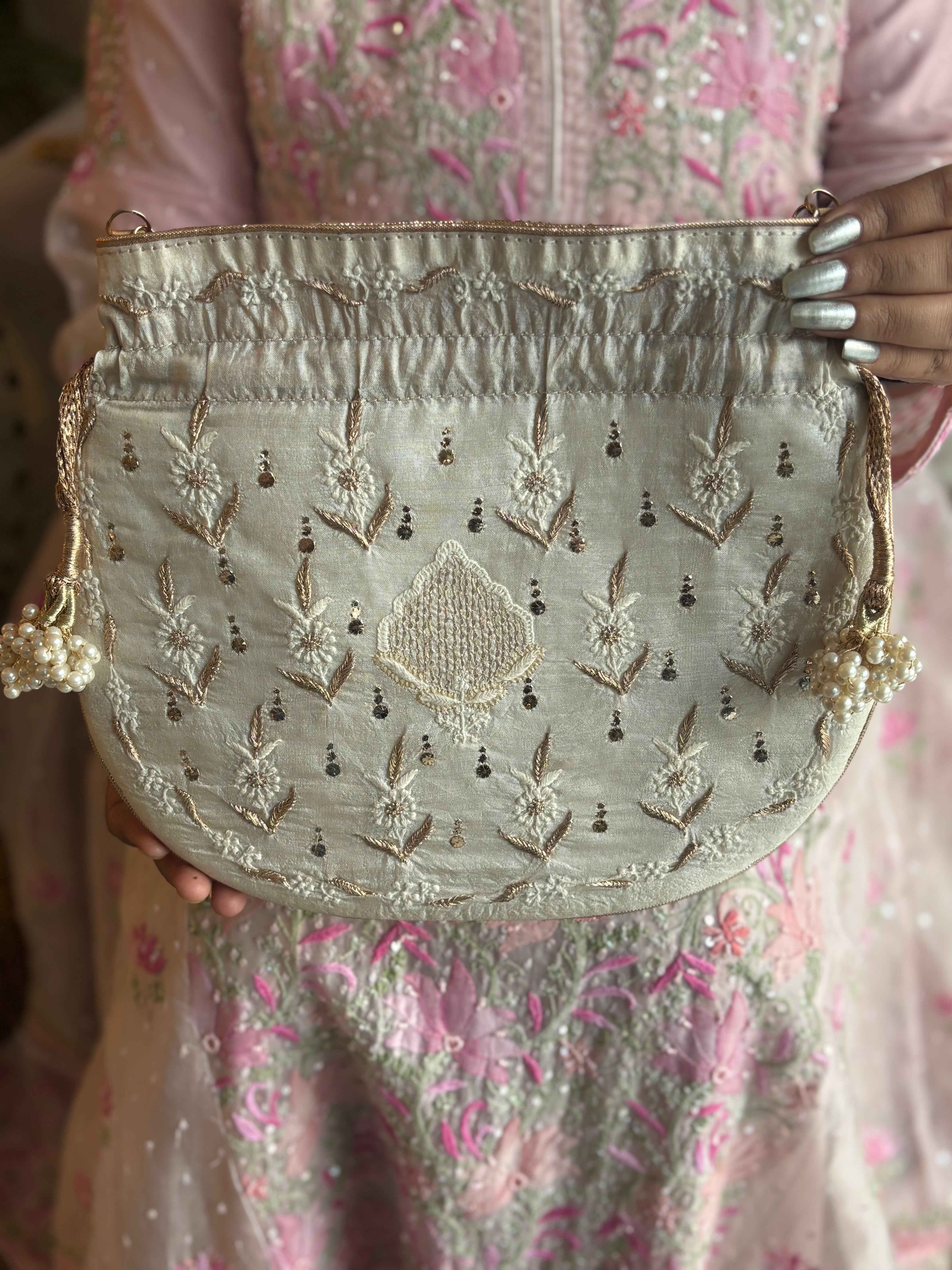 Ivory Chikankari Batua - Pleats PleaseChikankari