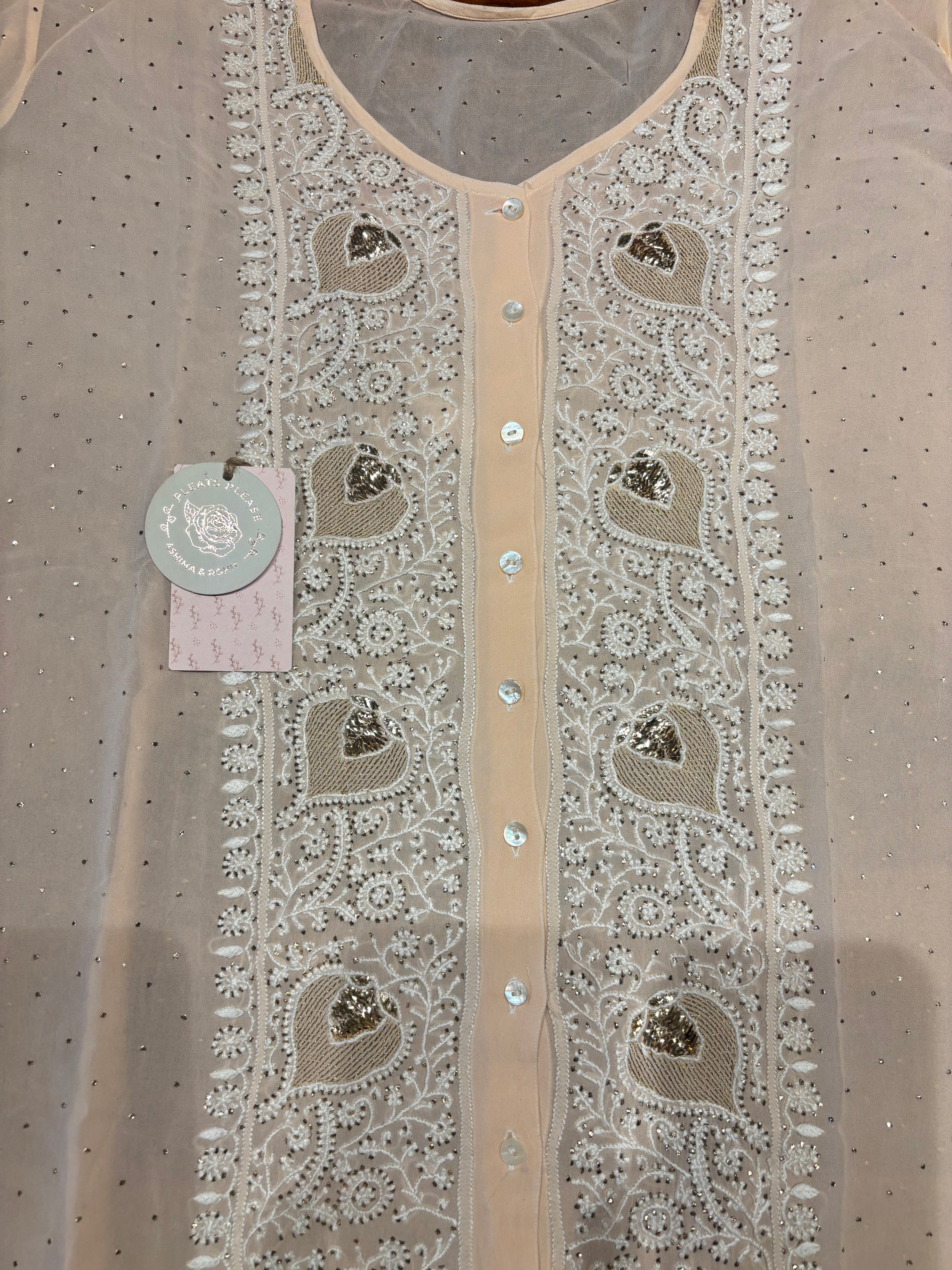 Peach Pure And Premium Georgette Chikankari Co-ord Set