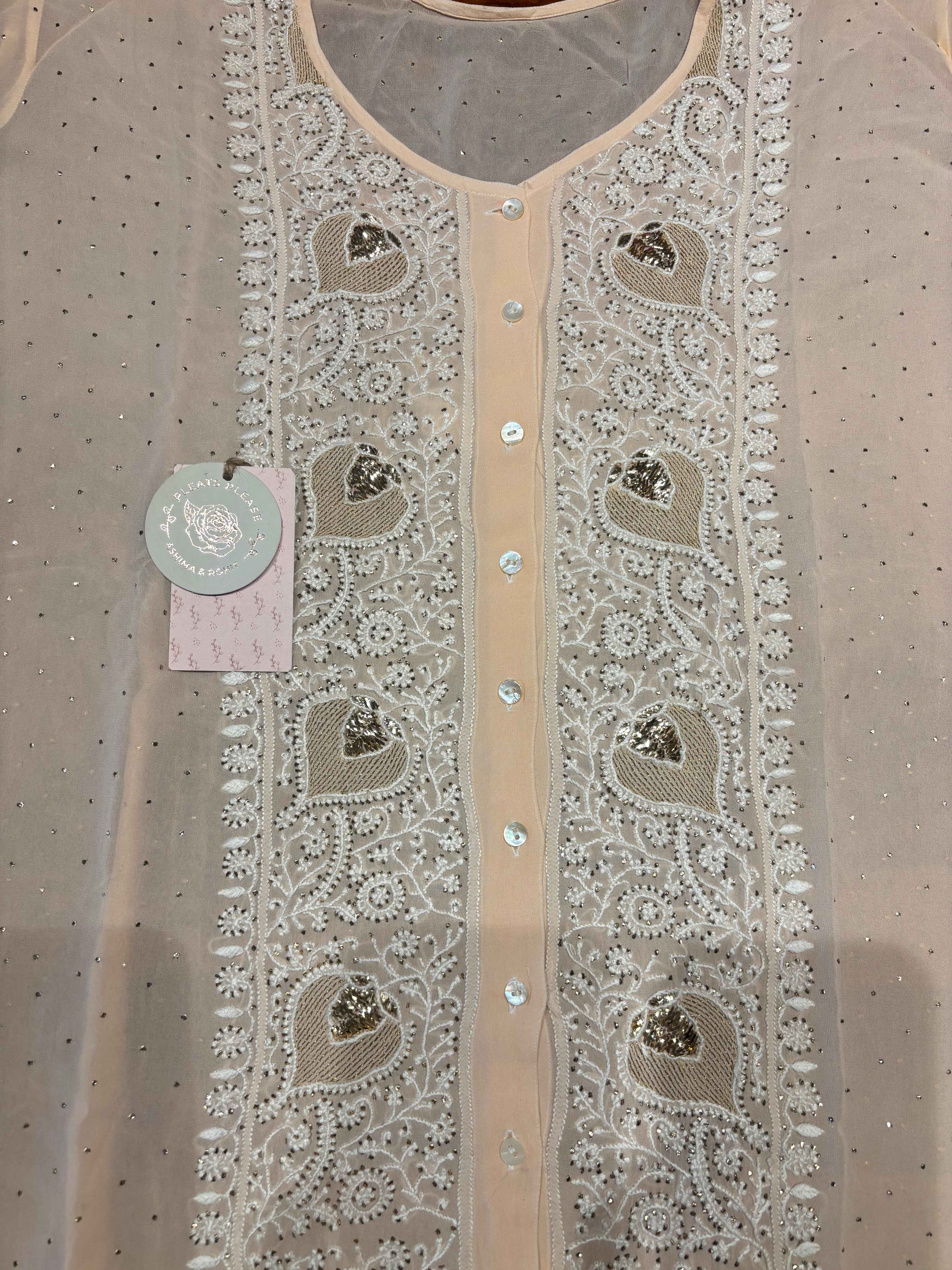 Peach Pure And Premium Georgette Chikankari Co-ord Set - Pleats PleaseChikankari