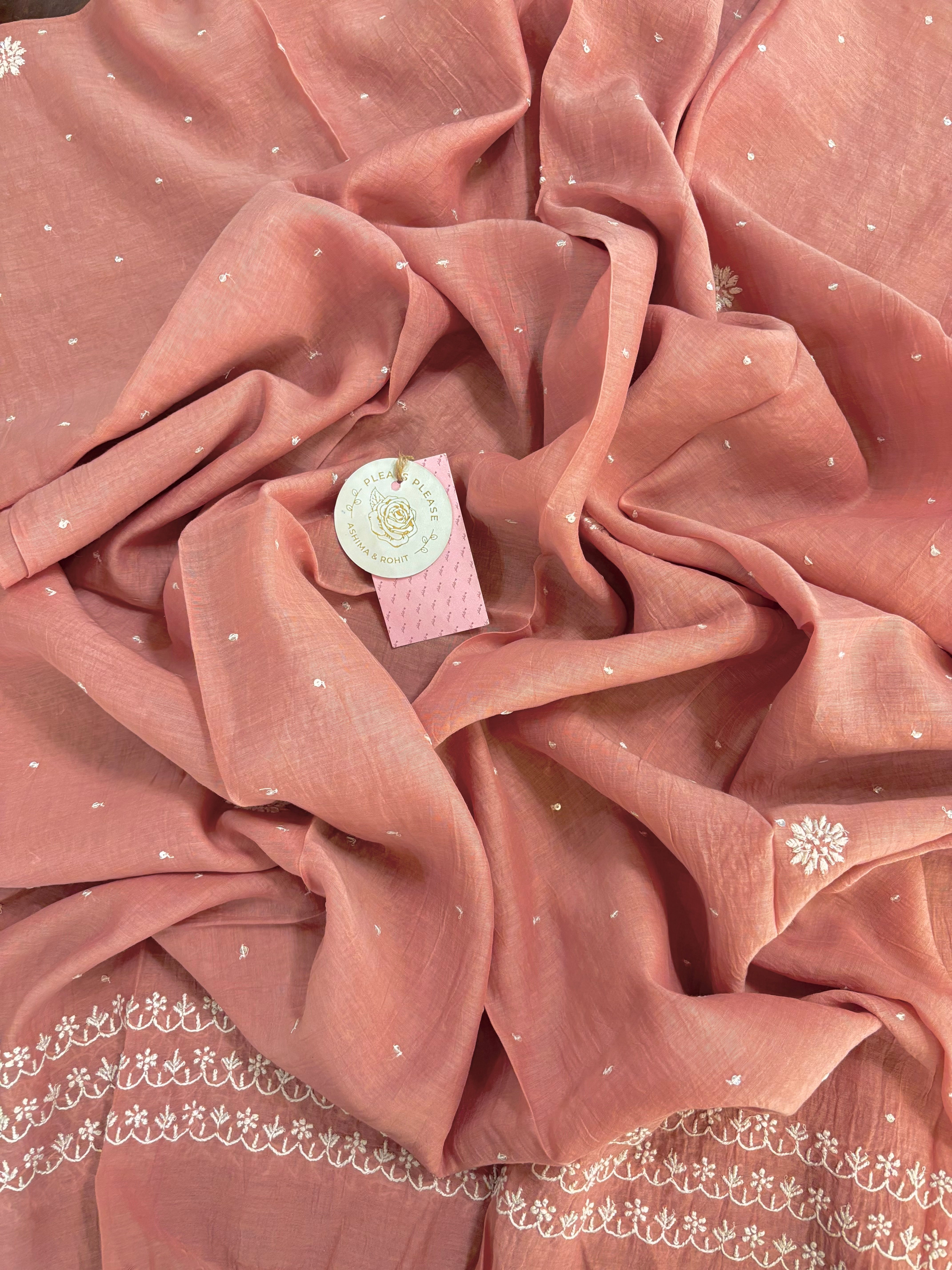 Dusty Rose Chanderi Mul Chikankari Kurta & Dupatta