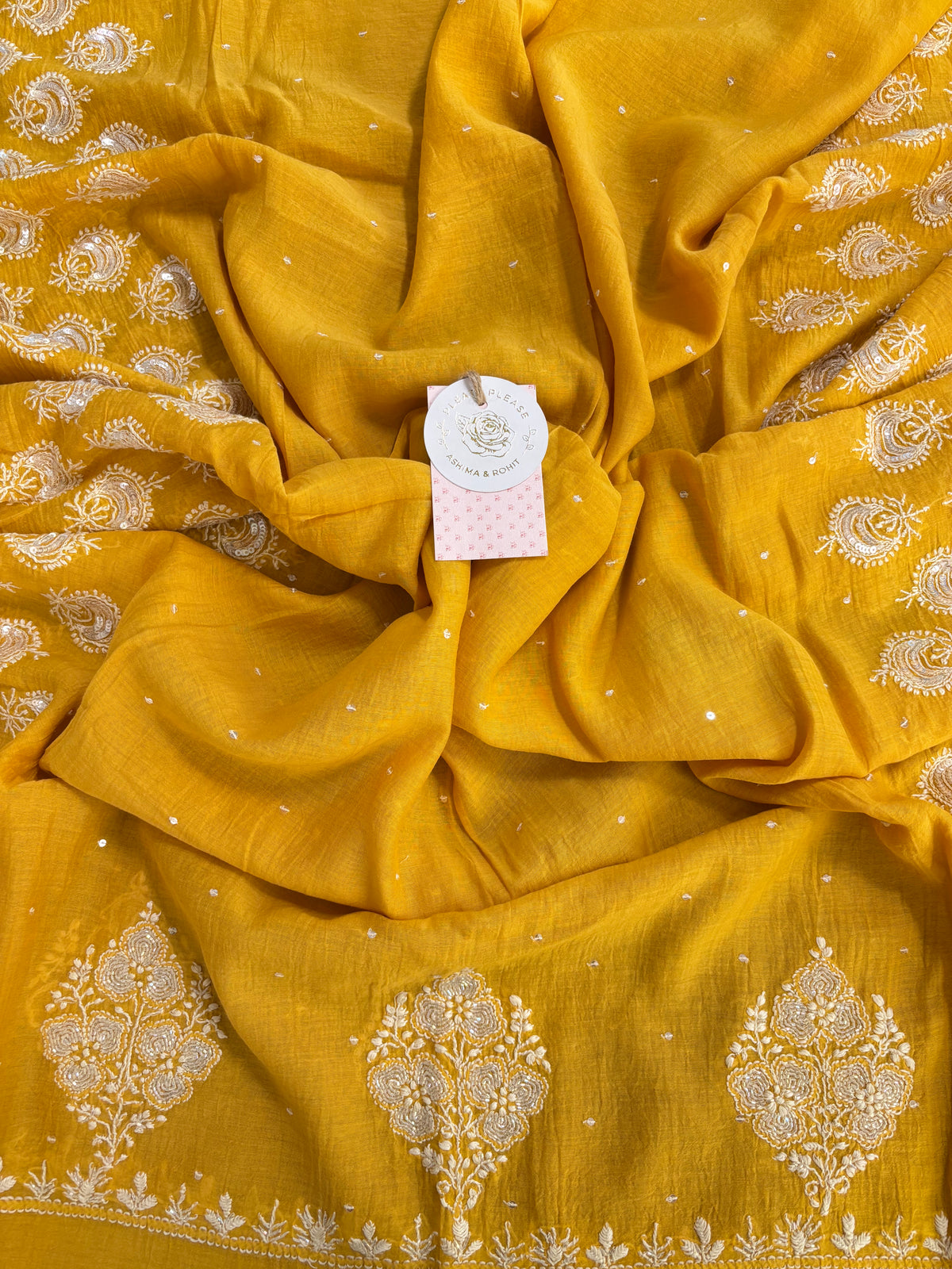 Mustard Yellow Chanderi Mul Chikankari Kurta & Dupatta