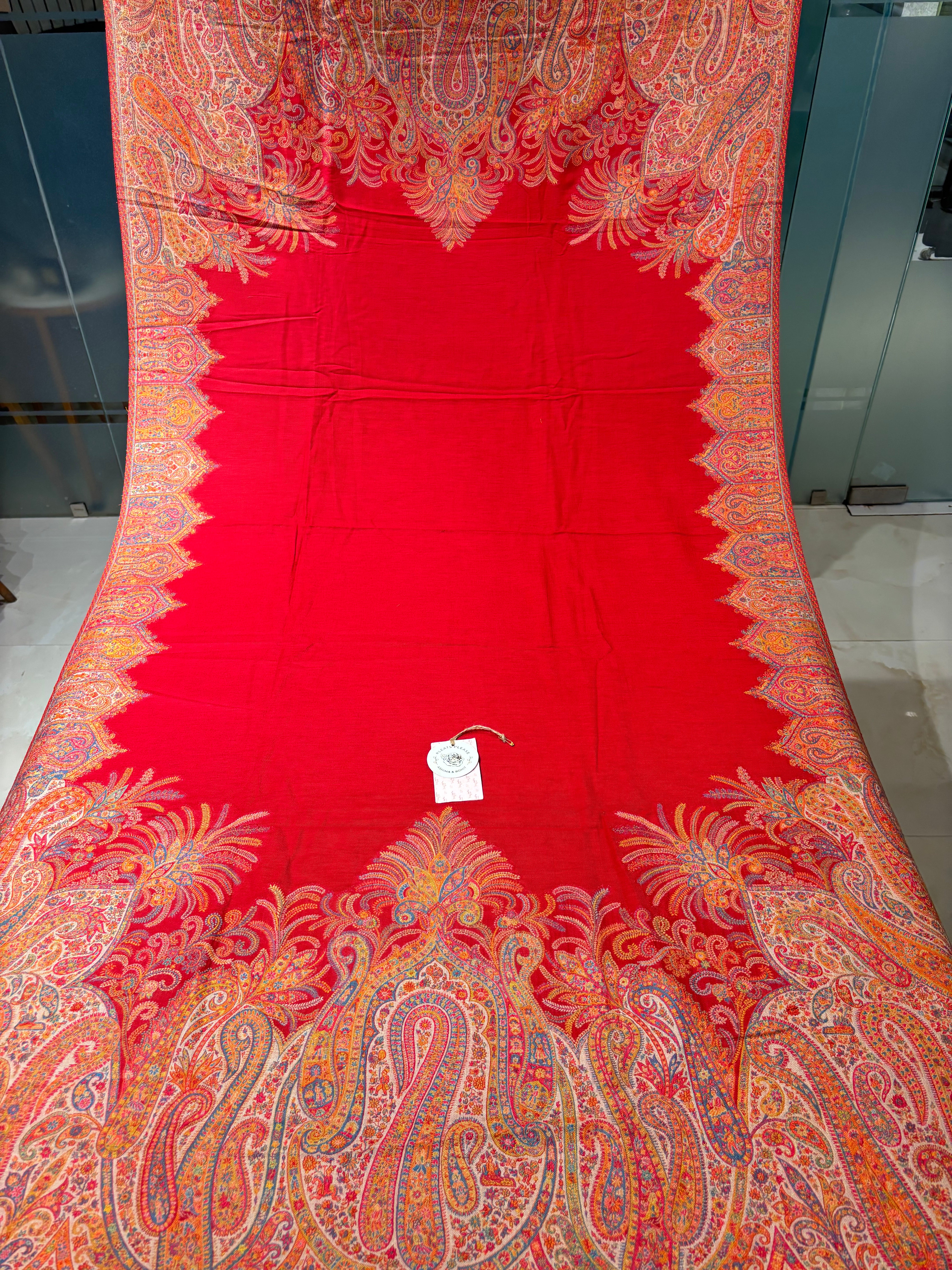 Coral Red Woollen Cashmere Shawl