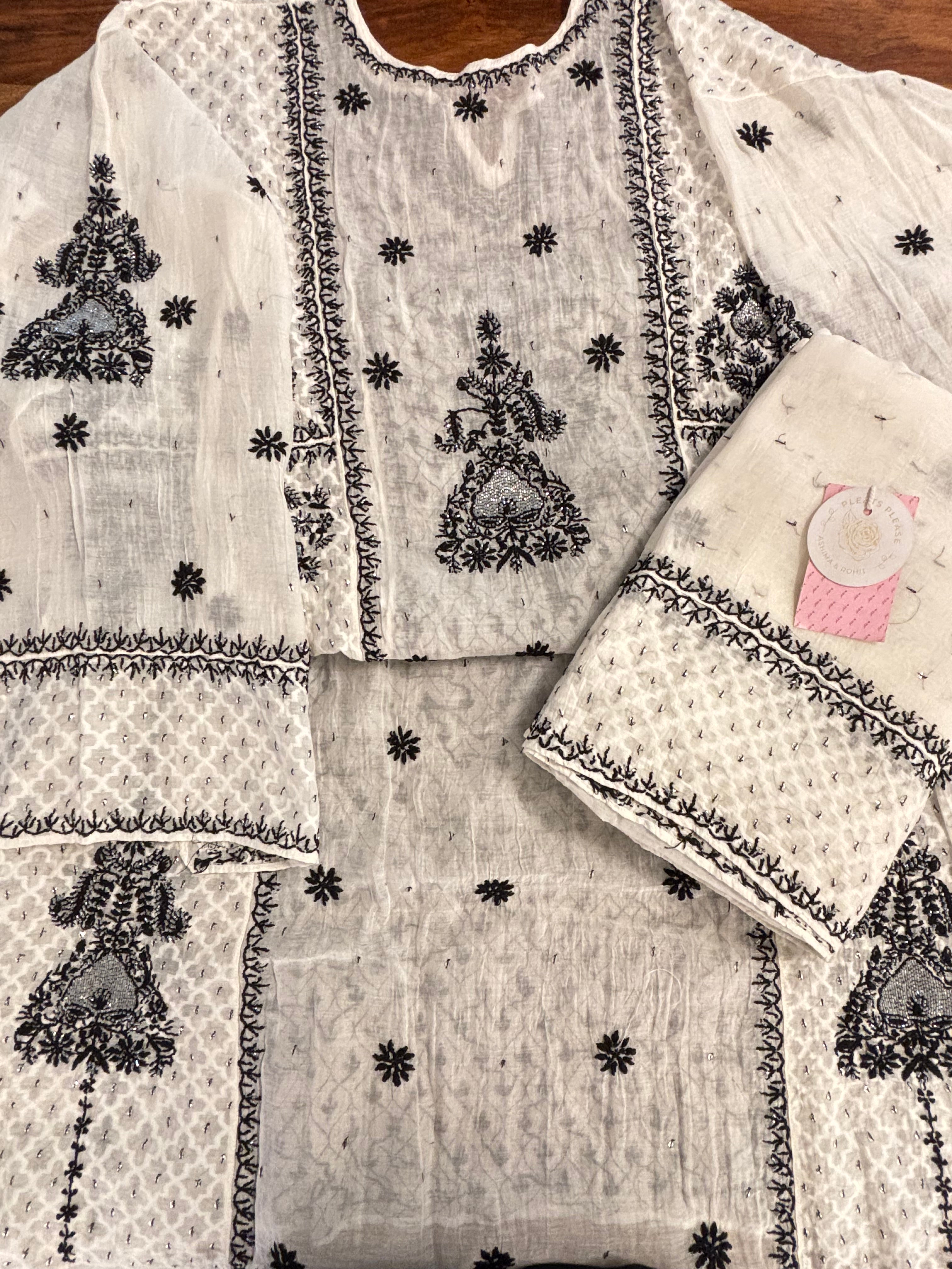 Dyeable Pure Chanderi Chikankari Anarkali & Dupatta Set
